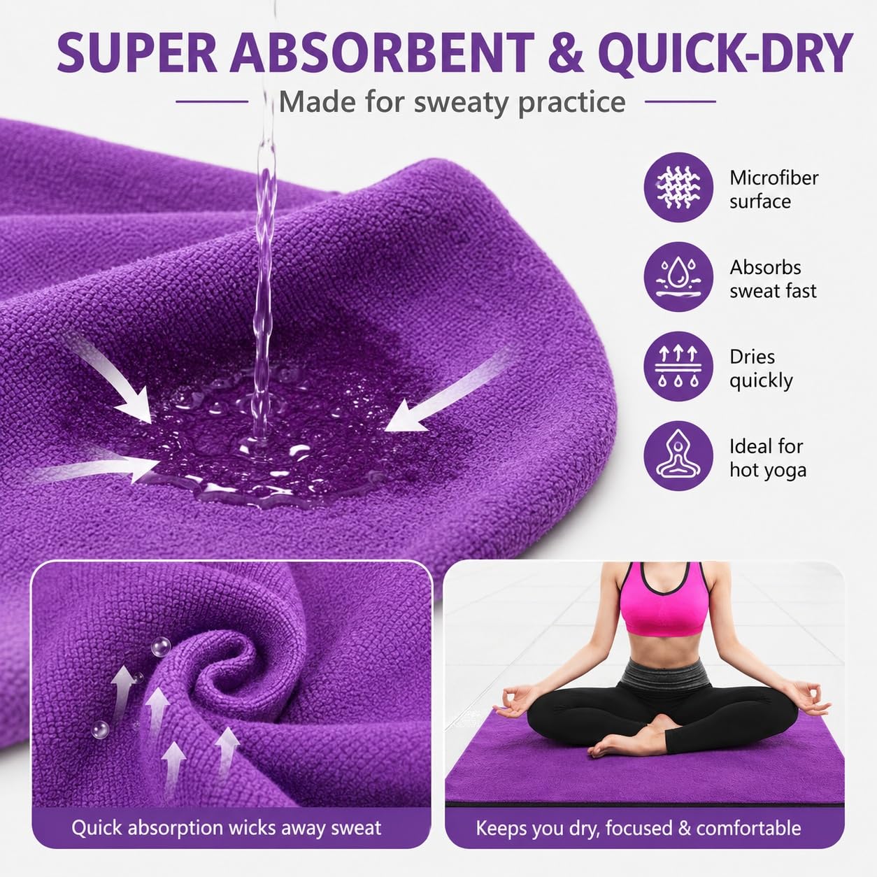 Morbuy Serviette de Yoga en Microfibre Tapis de Yoga avec Surface Antidérapante, Idéal pour Le Yoga Chaud Tapis de Fitness pour Yoga Pilates Voyage Pique-niques