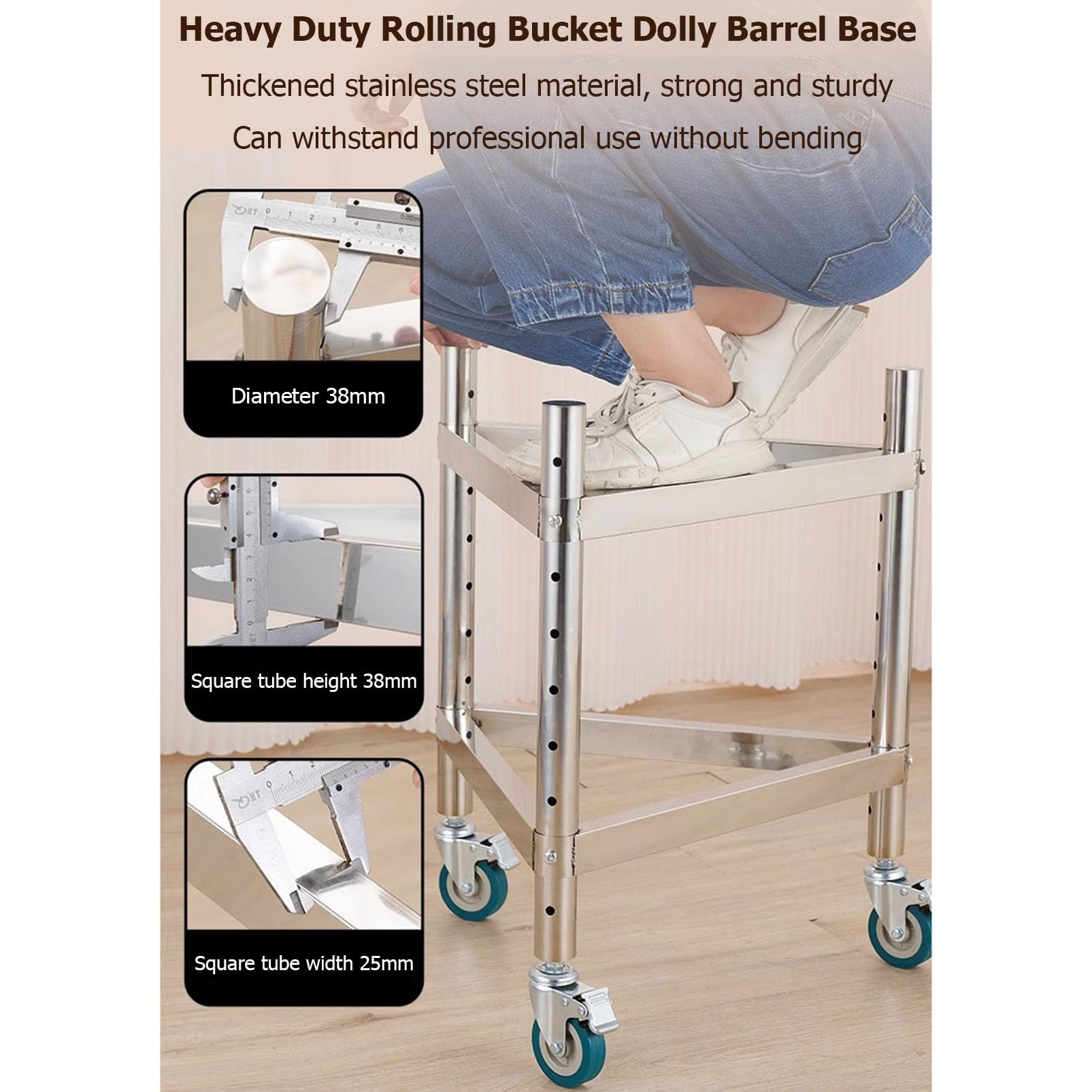 Carrello a barile resistente con rotelle, supporto regolabile in altezza per vino, pasto, friggitrice, grasso, bottiglia d'acqua