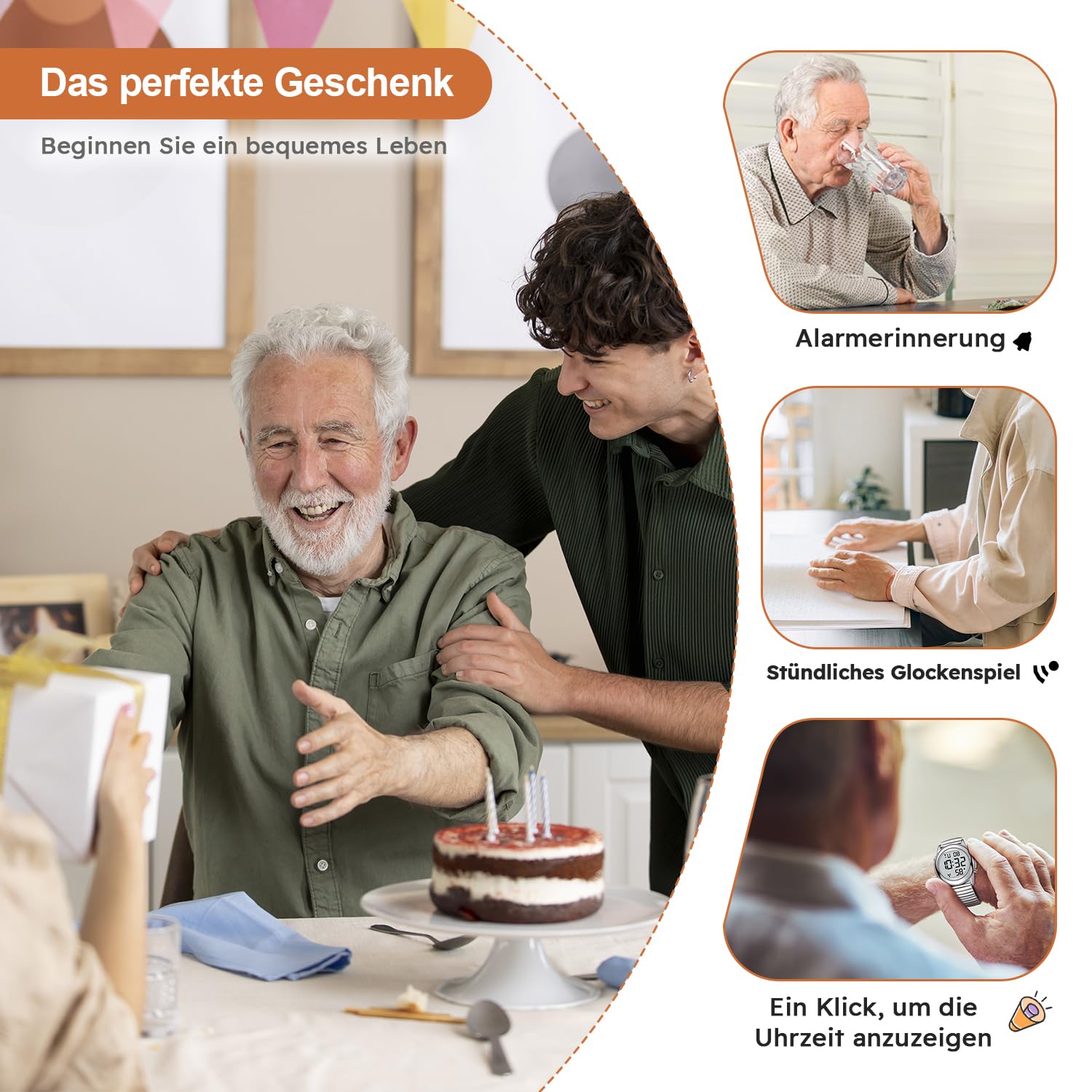 Hearkent Herren Sprechende Uhr Deutsch Ankündigung,Senioren Armbanduhr-2117 | Sehbehinderte Uhren Blindenuhr,Große Digitale Funkuhr,Durchdachte Geschenke