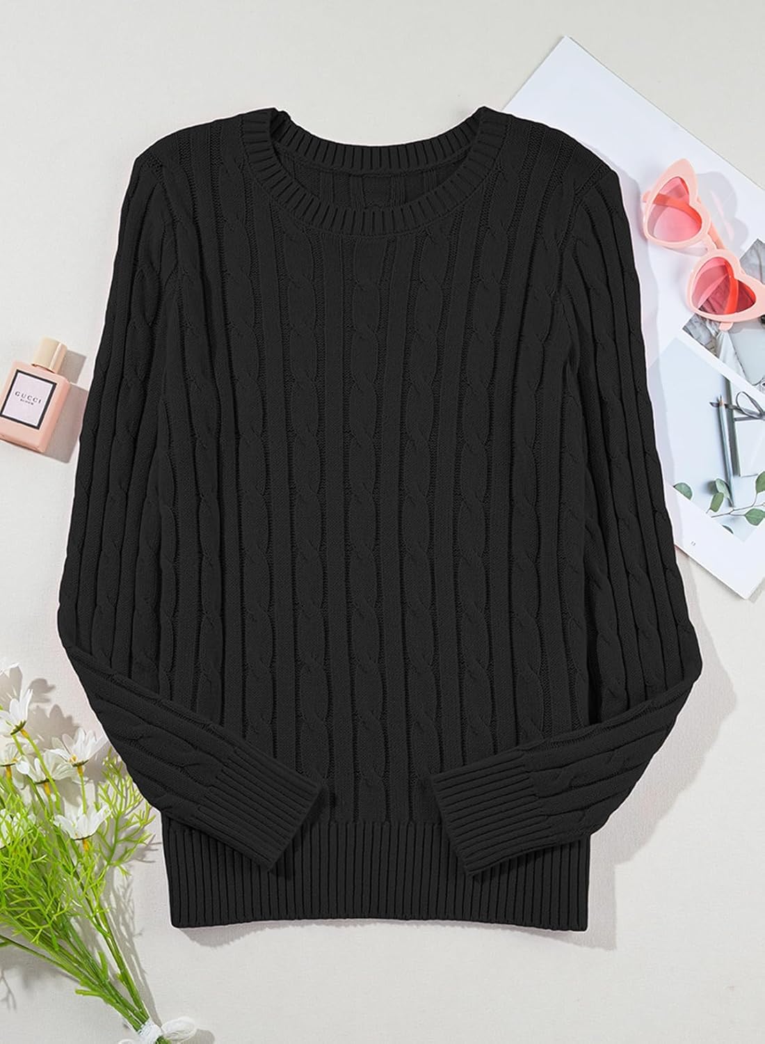 EVALESS Womens Cable Knitted Old Money Pullover Sweater Crewneck Business Casual Long Sleeve Tops - Image 5