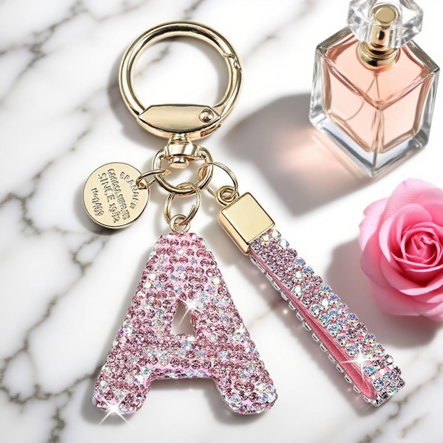 Key Chains Women Cute, Pink Letter A Keychain Wrist Personalized, Purse Charms, Bling Gift for Girls - Image 7