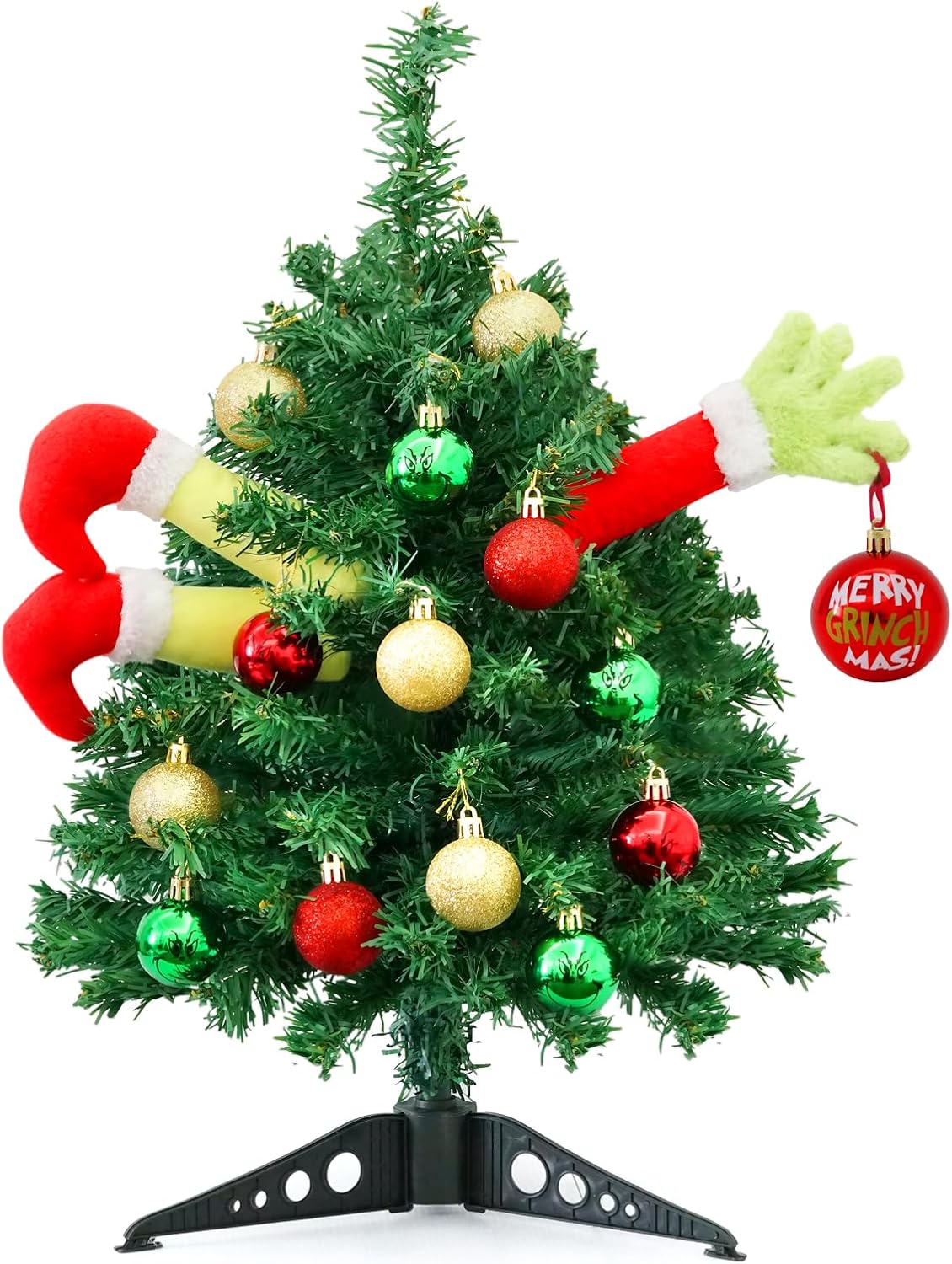 Small Christmas Tree Mini Christmas Tree with LED Lights Arms and Legs Tabletop Decoration Ornaments for Indoor Home Party Decor