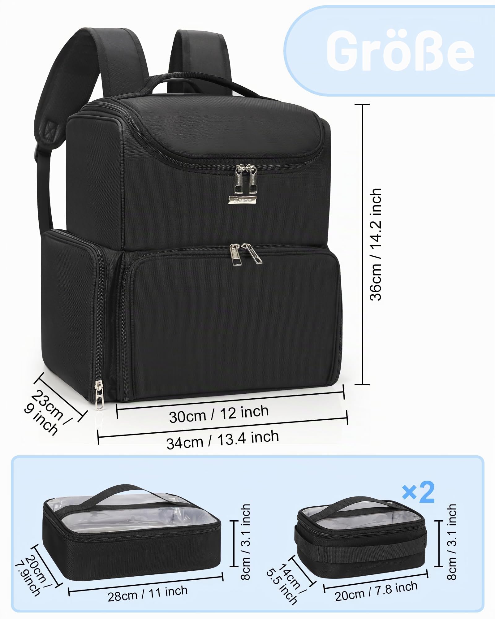 Relavel Makeup-Rucksack, große Make-up-Tasche mit 3 klaren Sets, Doppelwandige professionelle Kosmetiktasche für Reise-Train-Case, Make-up-Artist-Set mit verstellbaren Fächern