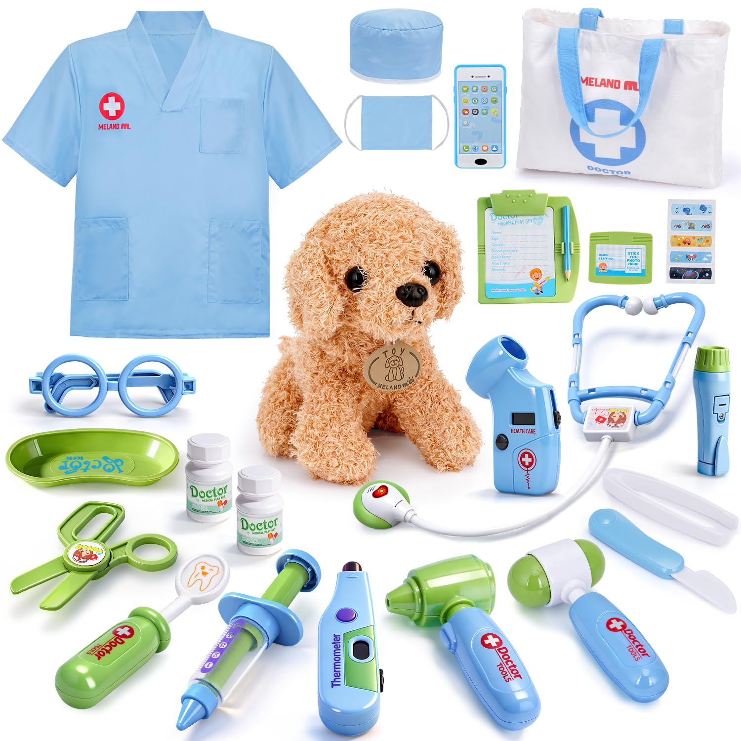 Doctors Set for Kids - Children Pet Vet Care Play Set with Doctor Costume, Plush Dog, Pretend Role Play Girls Toys for 3 4 5 6 Year Old Toddlers Birthday Presents