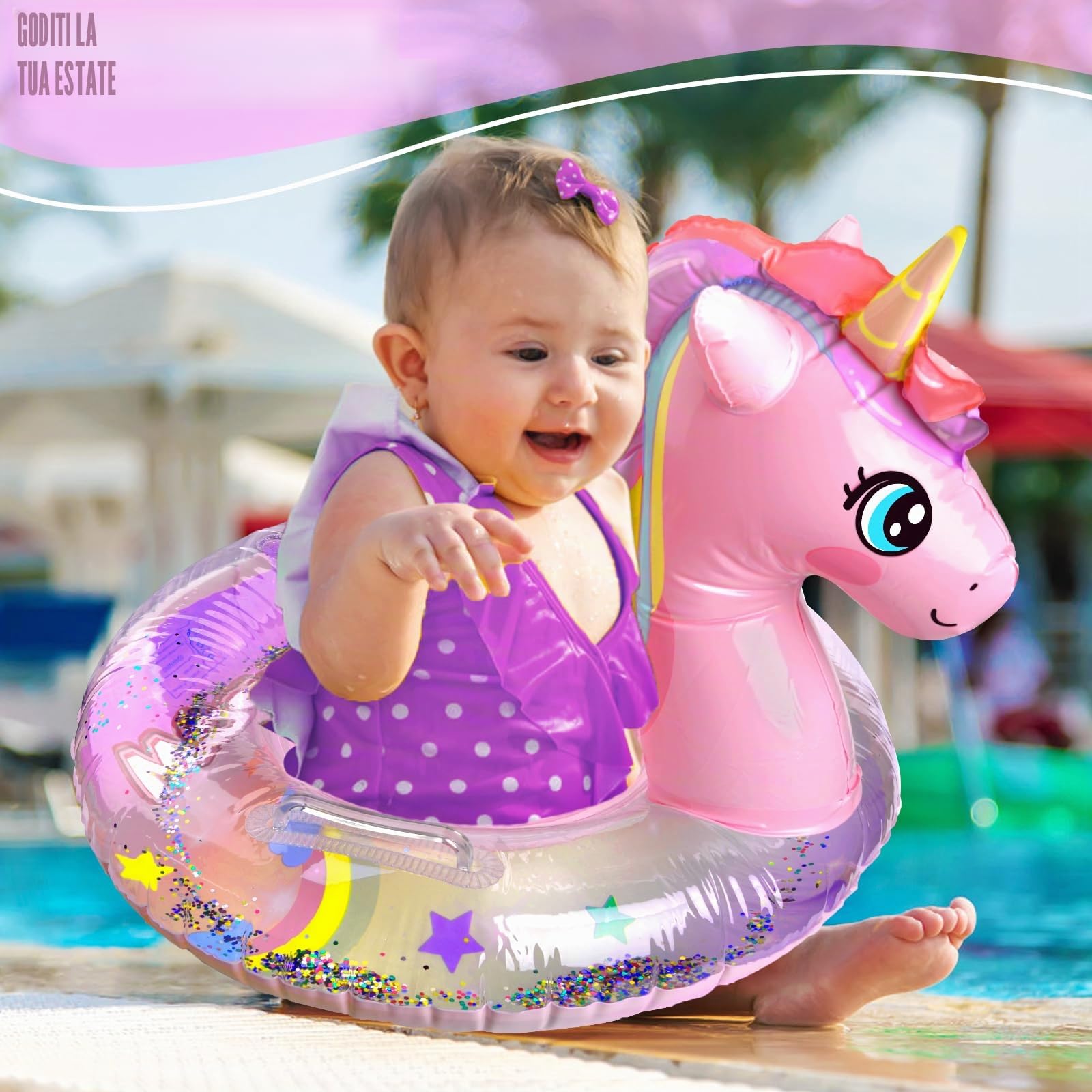 Salvagente Gonfiabile per bambini, Salvagente Gonfiabile Unicorno con Doppio Manico, Galleggiante Gonfiabile del Bambino Seggiolino Dell'anello di Nuoto del