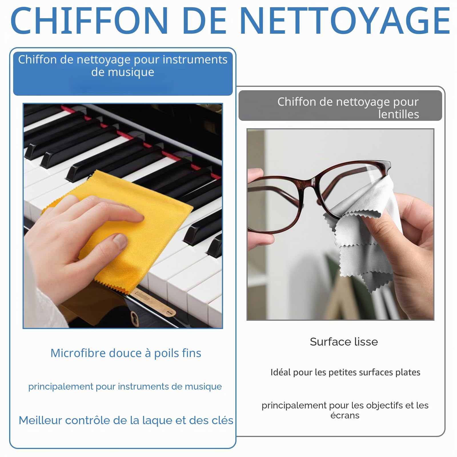 Bellanova Lot de 10 Chiffons Microfibre pour Instruments de Musique 30×30 cm, Nettoyage Piano, Guitare, Violon et Instruments à Vent (10)