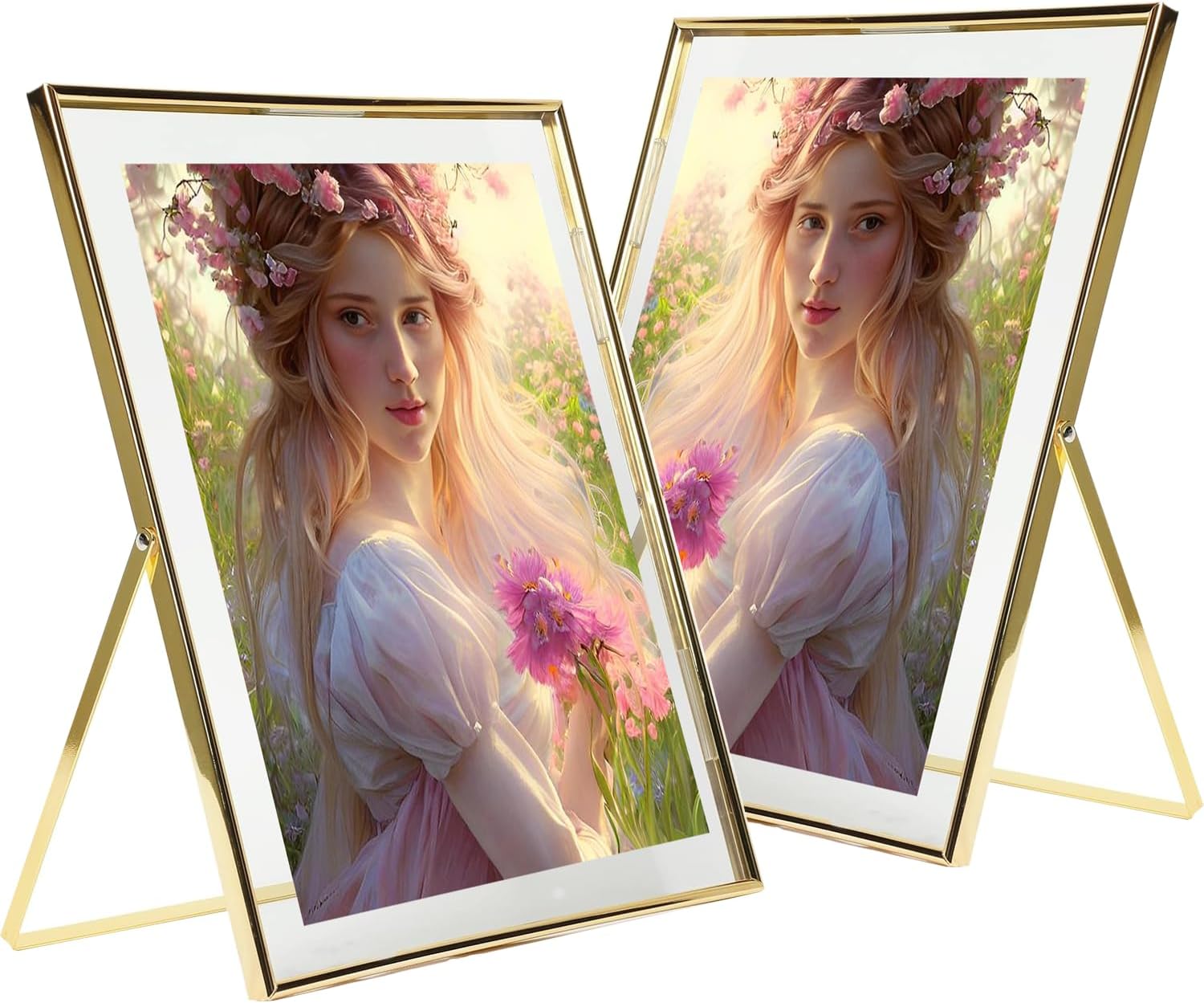 2 Pack 10x12 Gold Floating Frame,Glass Picture Frame for Photo (7x9,8x10,9x10,8x11,8.5x11 in Float Effect),up to 10 by 12" Full Size Display,Vertical Tabletop Self Standing,25x30cm,See Through Without Mat