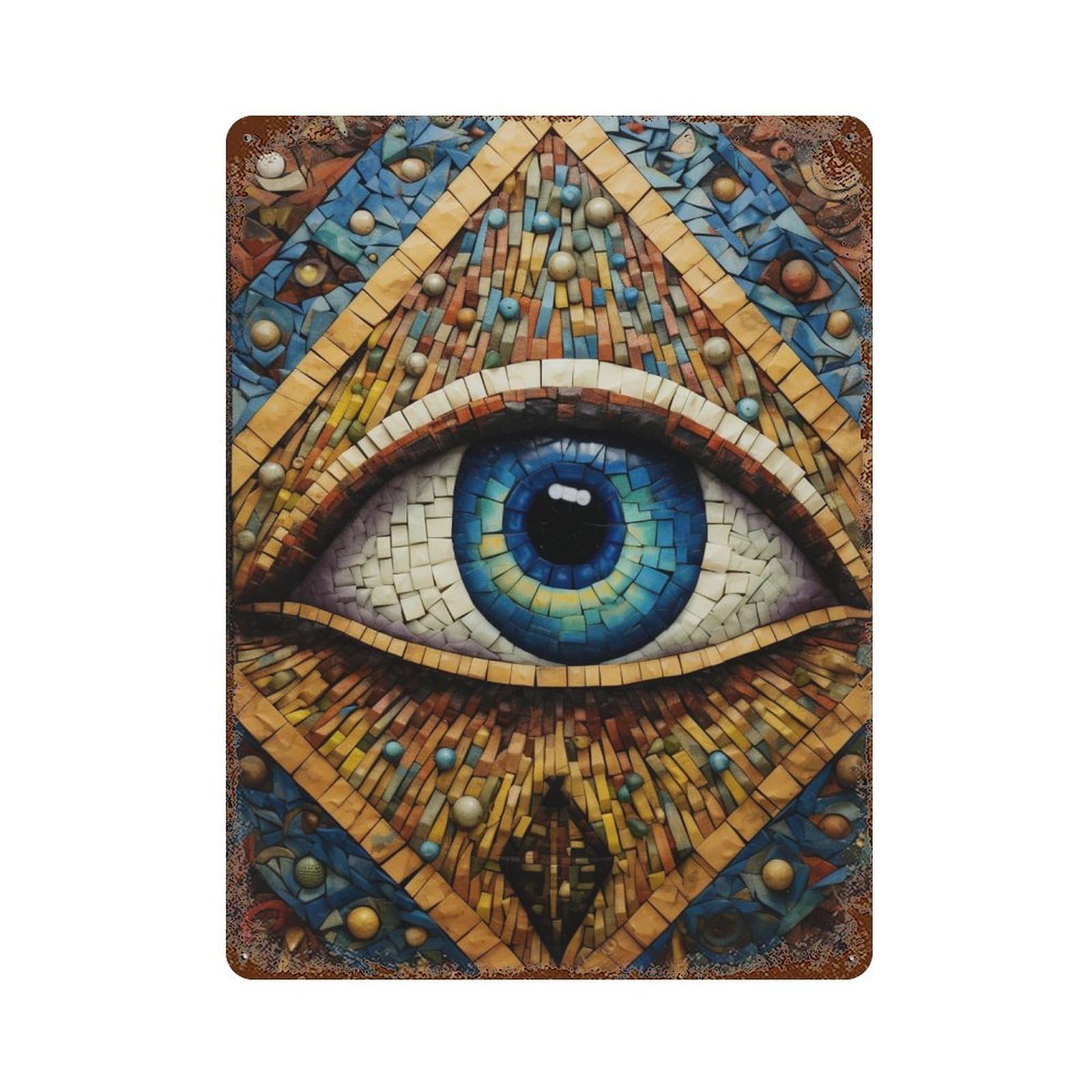 Mosaic Eye Artwork Decorative Tin Sign 15.7"x11.8", Vintage Wall Decor for Garage, Pub Or Kitchen
