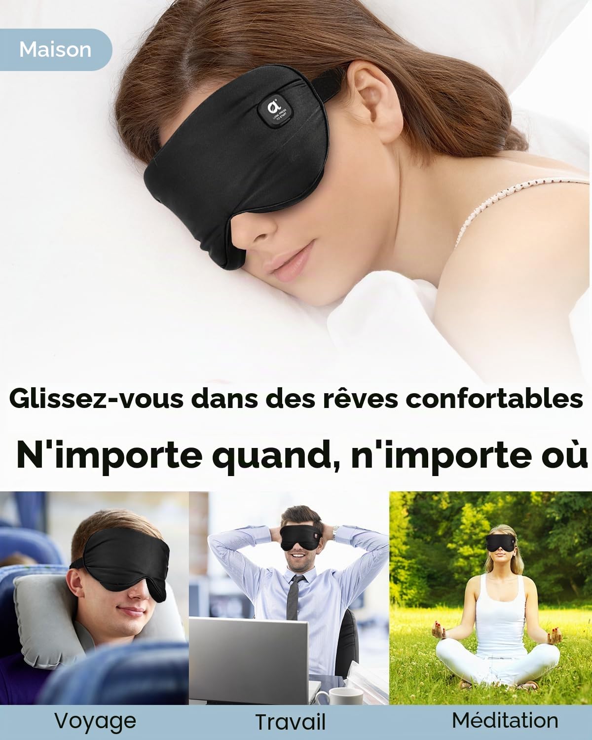 arboleaf Masque chauffant sans fil - 1000 mAh pour yeux secs et sommeil - Compresse chaude lavable, portable, 3 niveaux de chaleur