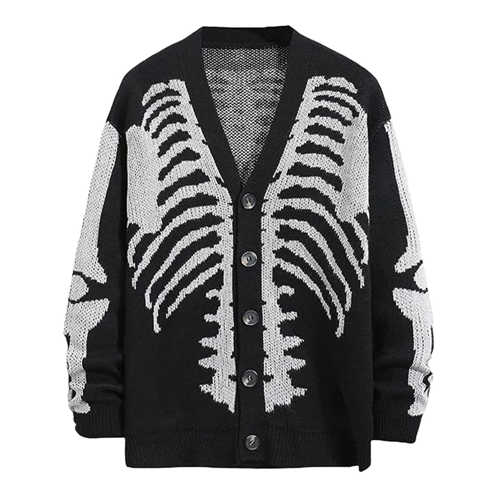 Maglione Uomo Vintage A Teschio Scheletro – Felpa Oversize Con Scollo A V Per Halloween, Autunno E Inverno