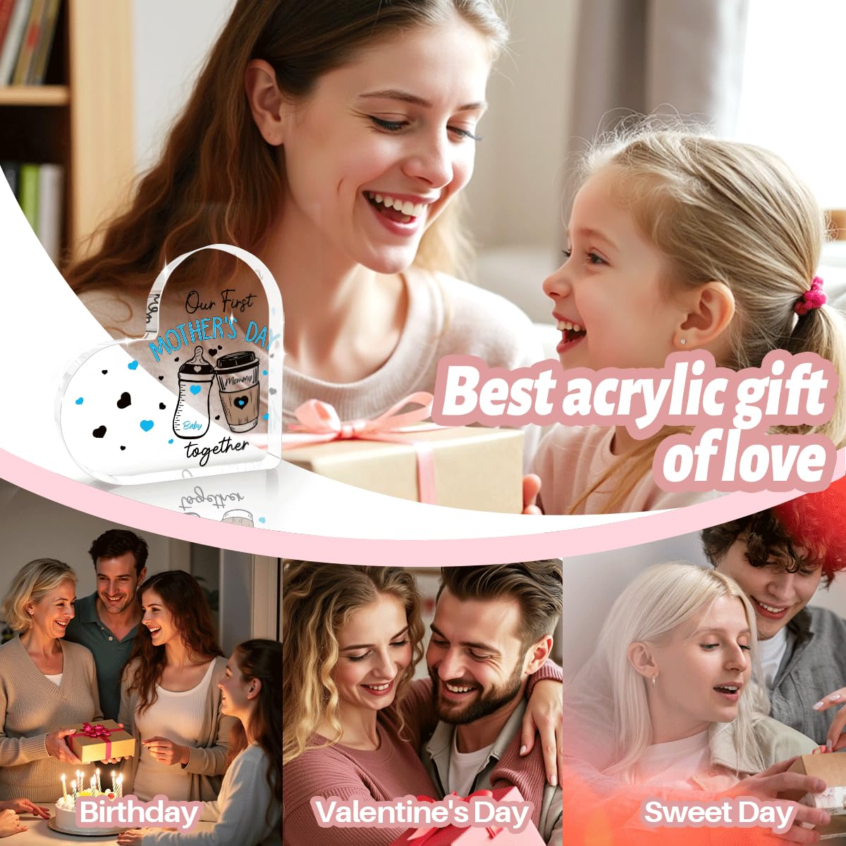 Prezenty na Dzień Matki dla mamy od córki syna 'I Love You' Thank You Mom prezenty urodzinowe biuro dekoracja biurka do domu serce akrylowy znak prezent świąteczny