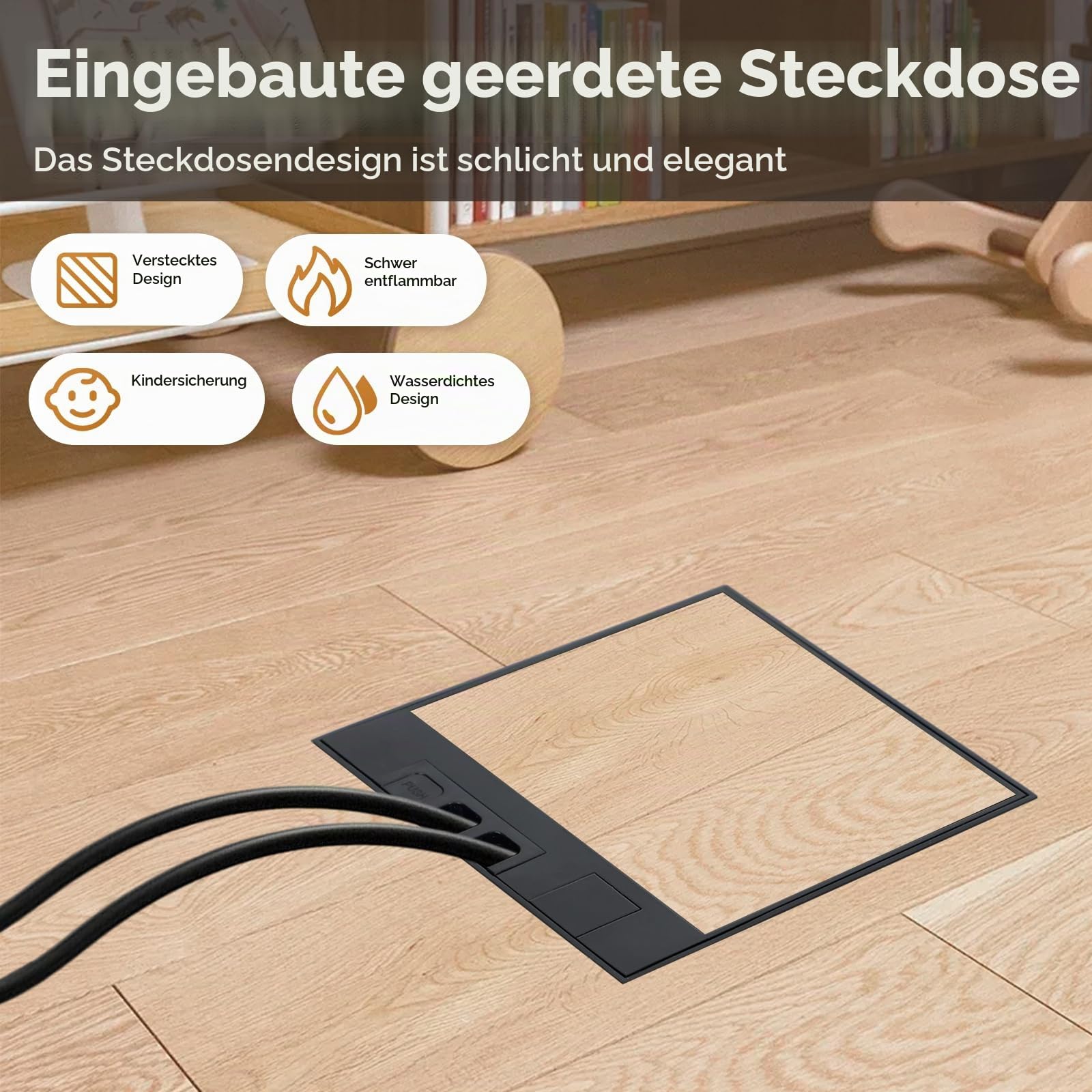 Bodensteckdose Innen, Edelstahl Bodeneinbausteckdose Versenkbare Steckdose mit 2AC und USB, Wasserdichte Einbausteckdose für Zuhause,Büros (Schwarz)