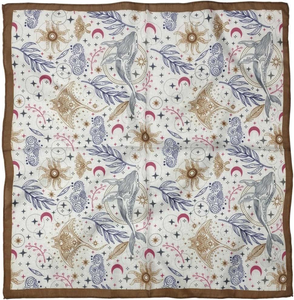 SODEF Square Scarf Fish Print 23.6 in Cotton Polyester Head Neck Hair Bandana for Women, Brown Nautical Pattern - Brown White