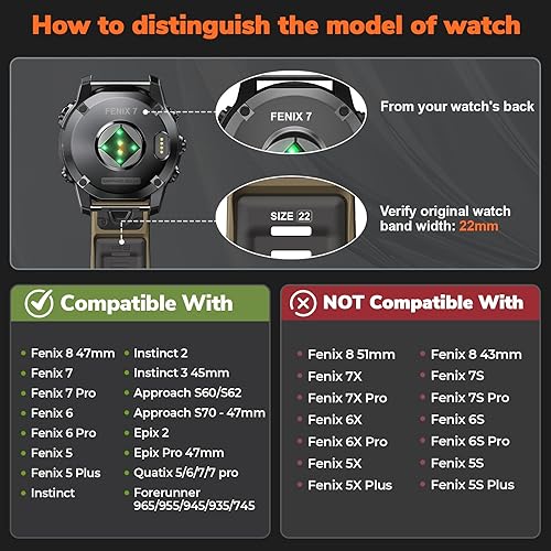 Miniatura 7 de Correas de reloj Quickfit de 22 mm para Garmin Fenix 8 47 mm/7/6/5, bandas deportivas de silicona compatibles con Garmin Fenix 8 Pro 47 mm/7 Pro/6