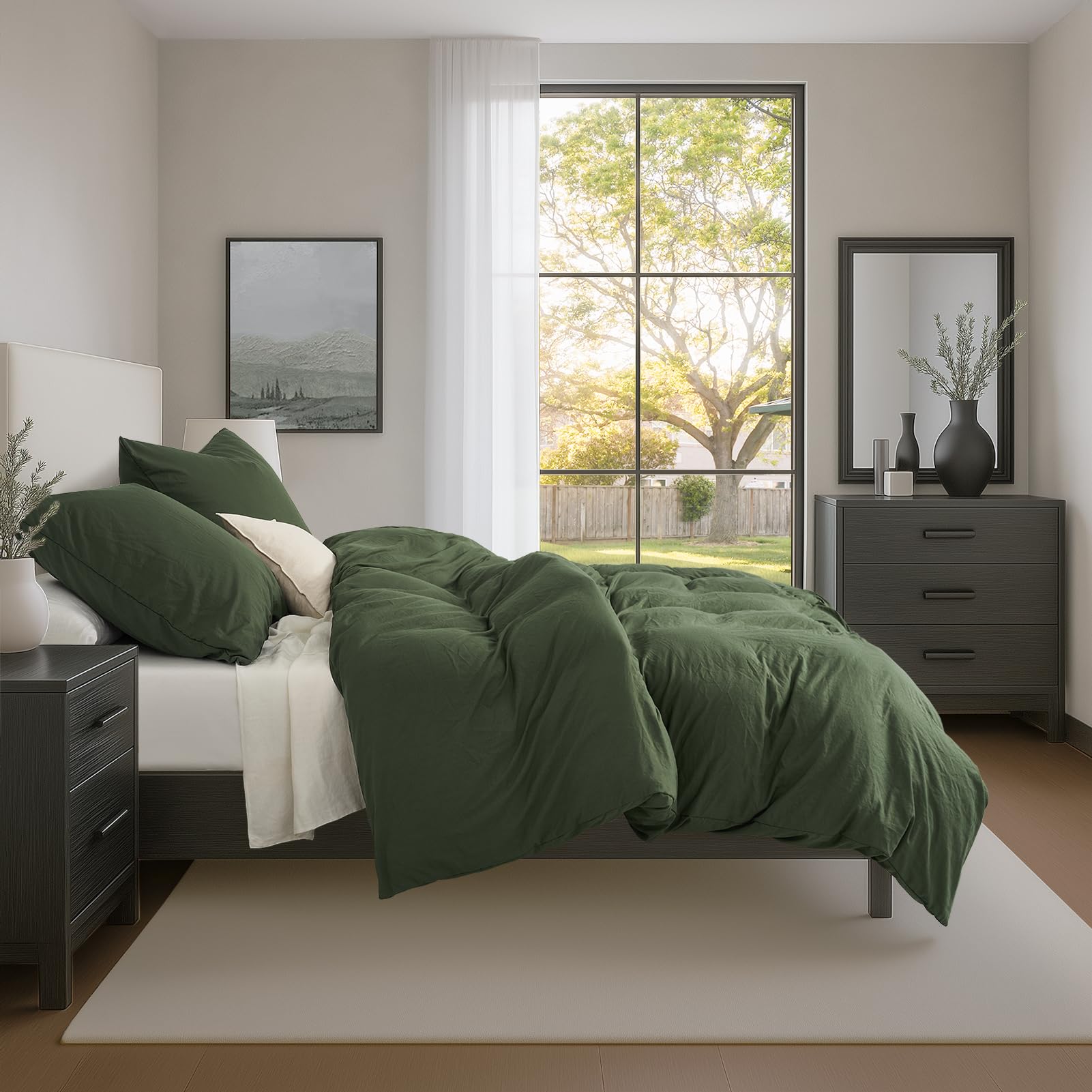 Funda Nórdica Cama 90 Verde Oliva, Microfibra Prelavada Súper Suave Tacto Algodón, Certificación Oeko-Tex, 2 Fundas 135x200 + 2 Almohadas 80x80 cm