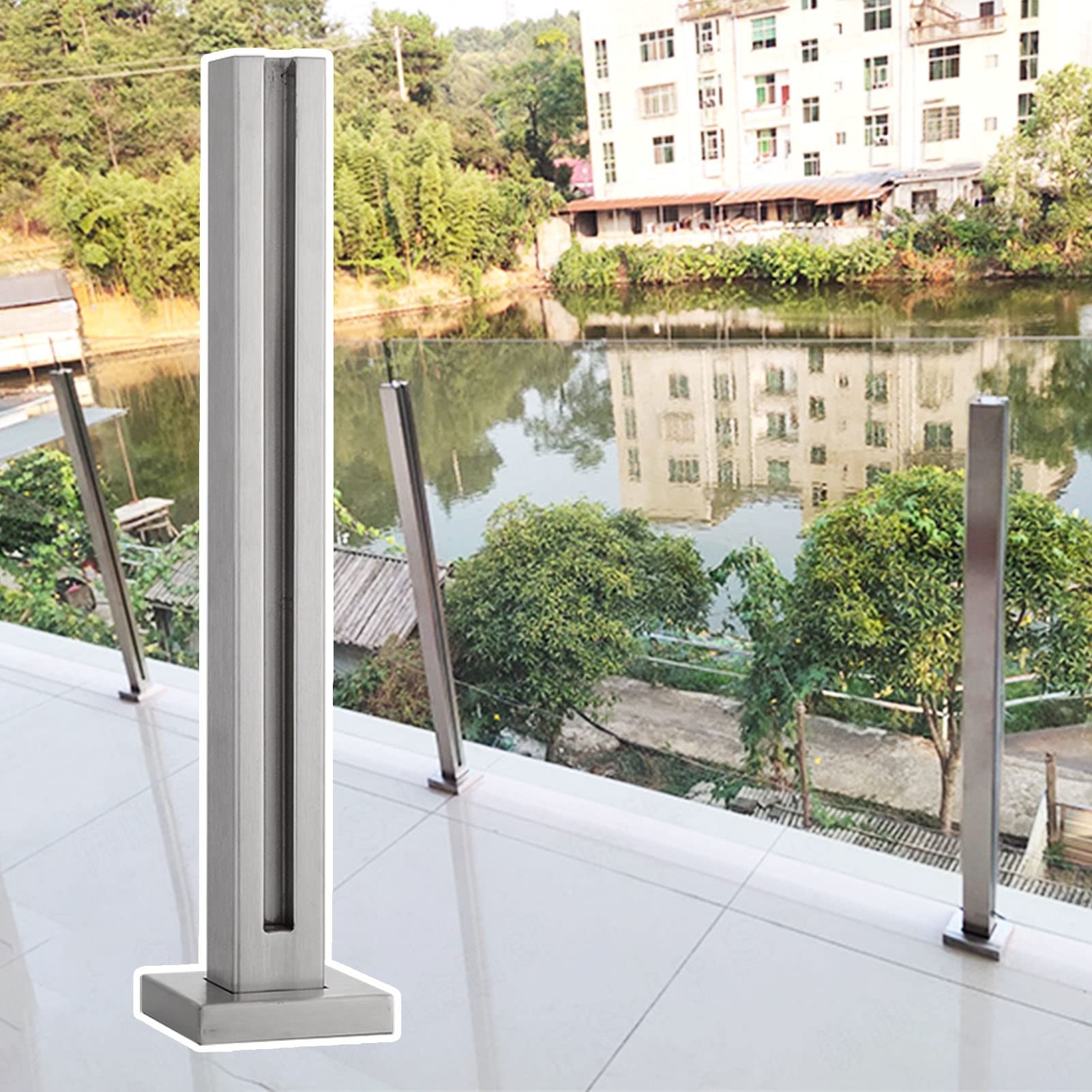Poteau de garde-corps en verre extérieur en inox argenté 75 cm