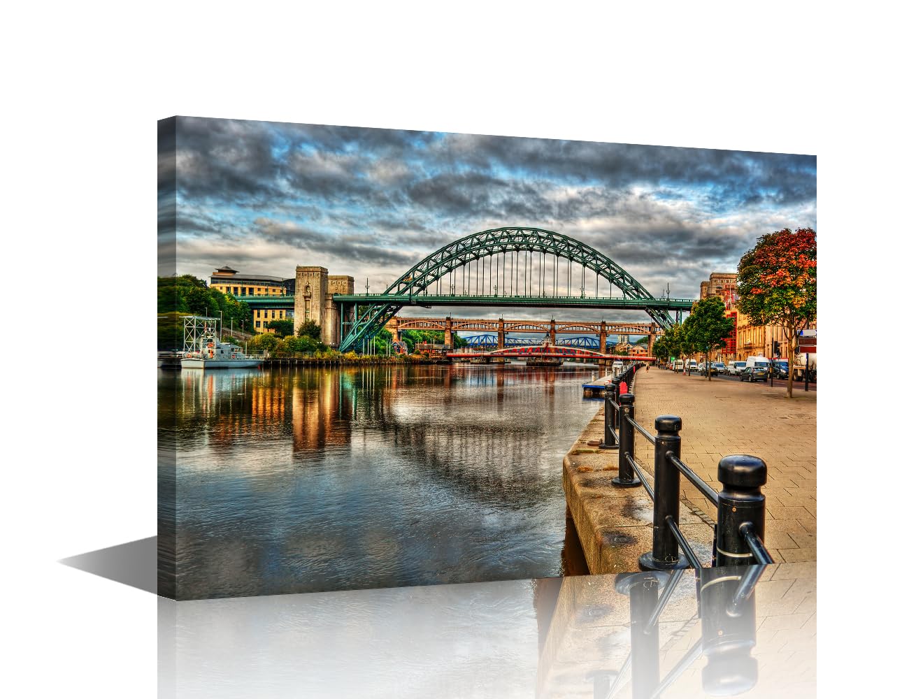 England Canvas Wall Art Bridges in Newcastle Upon Tyne Pictures Posters England Wall Decorations for Living Room Home Decor Pieces 1 Piece Artwork for Home Walls Framed Ready to Hang (16''Wx 24''H)