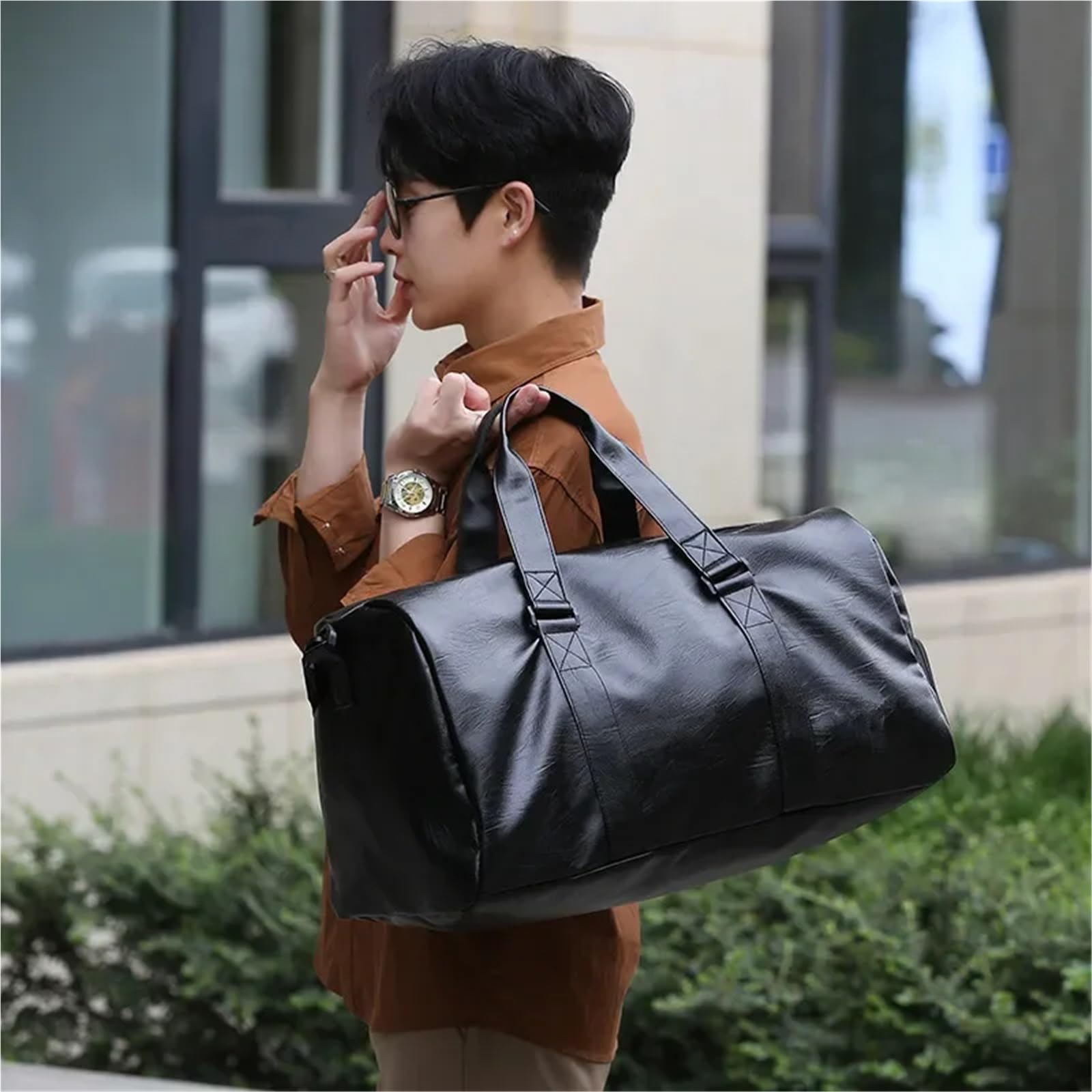 Große Leder-Fitness-Umhängetasche für Herren Große Kapazität Reise Schultertasche Männer Frauen Weiche Leder Handtasche Sport Fitness Tasche(Color 2)