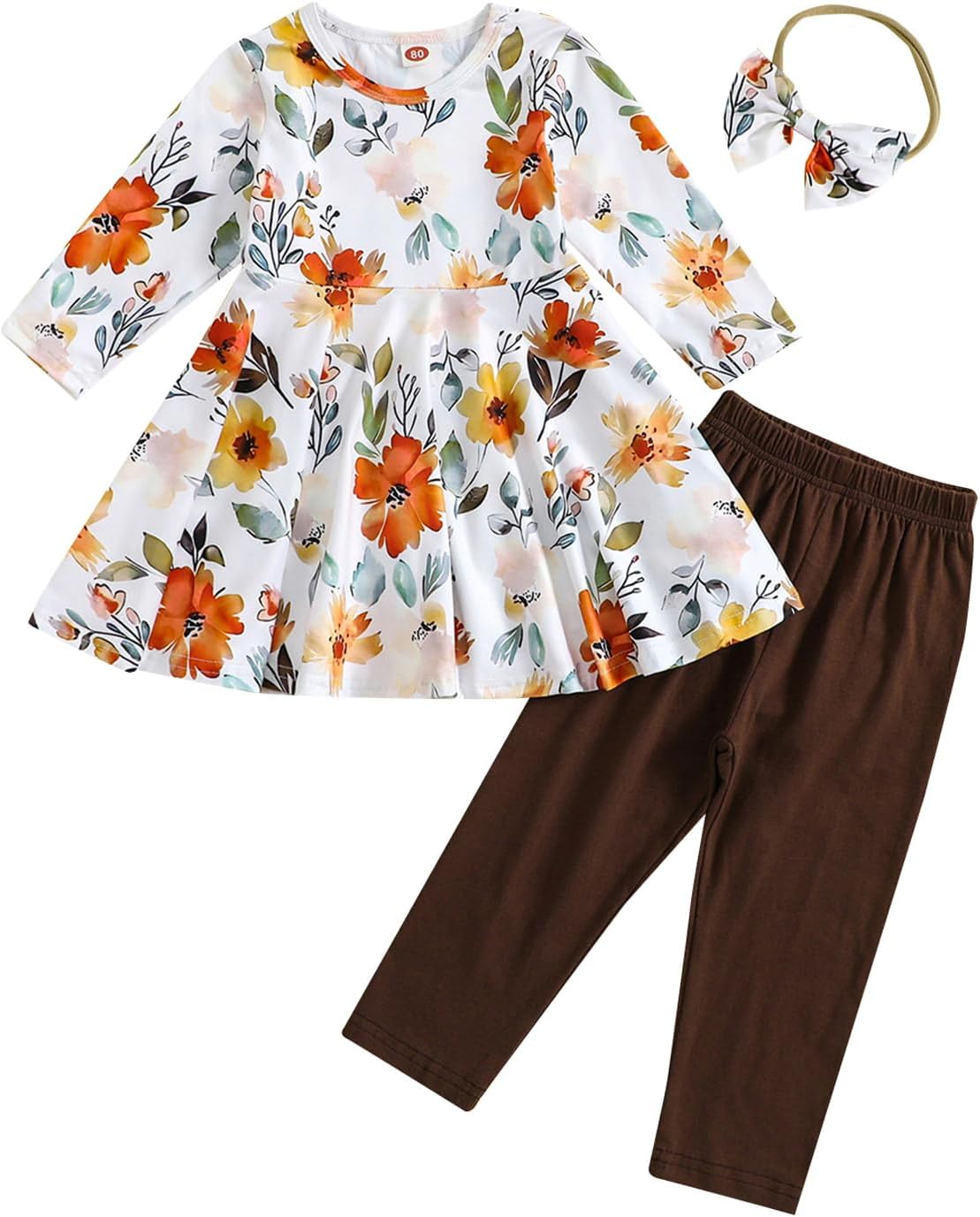 Toddler Baby Girl Clothes Set Long Sleeve Print Tunic Tops Pants Fall Winter Outfits