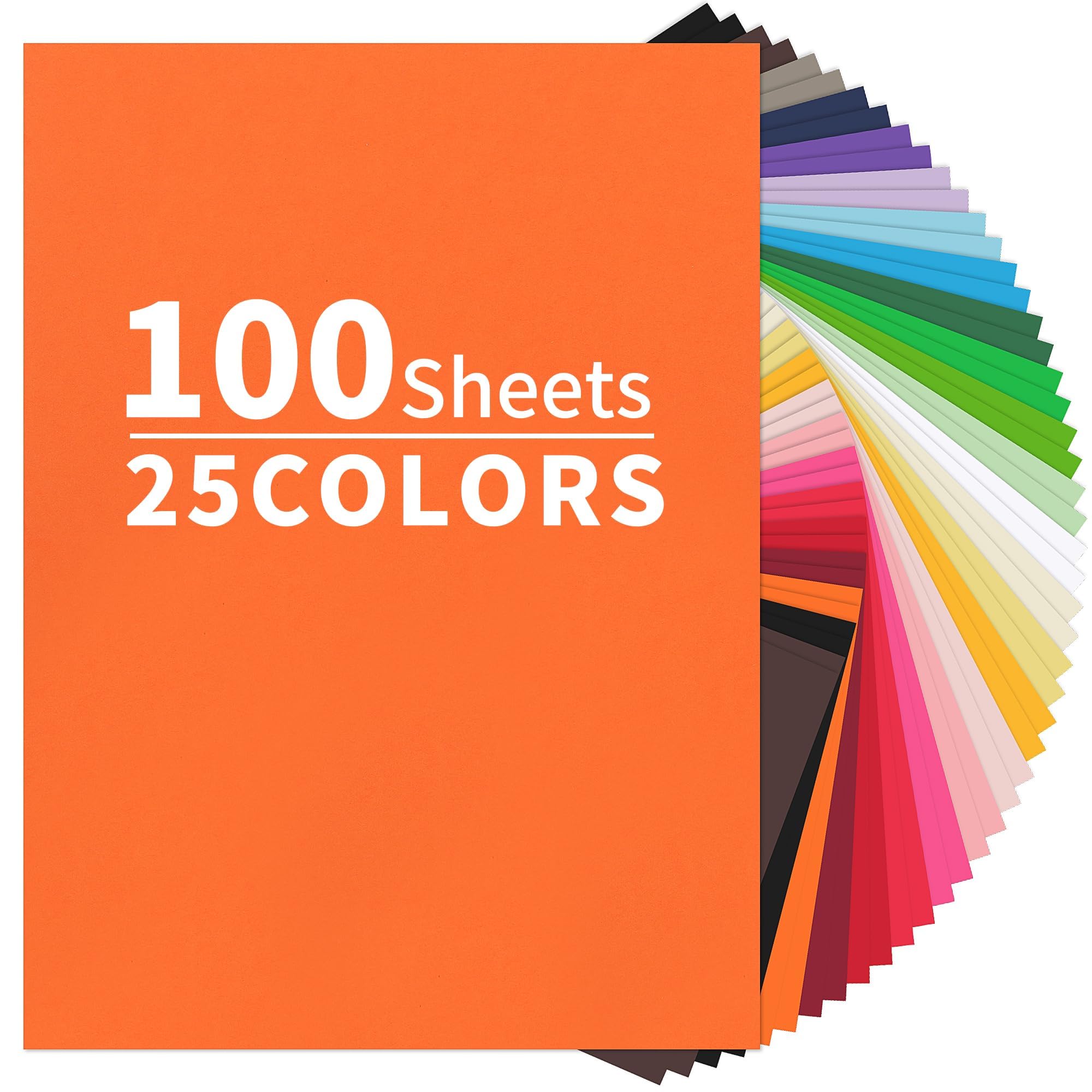 100 Sheets Colored Cardstock 25 Colors - 8.5 X 11 Inches Art Crafts Construction Paper, 92lb/250gsm Heavy Weight Thick Card Stock Paper for Printer,