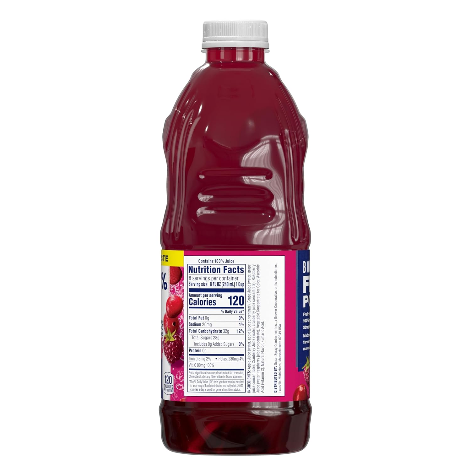 Ocean Spray® 100% Juice Cranberry Raspberry Juice Blend, 64 Fl Oz Bottle (Pack of 8)