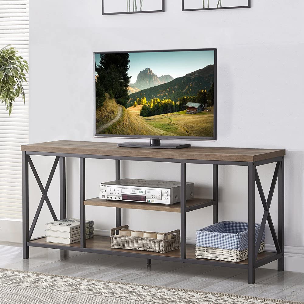 FOLUBAN TV Stand for TV up to 65 inch, Rustic Wood and Metal