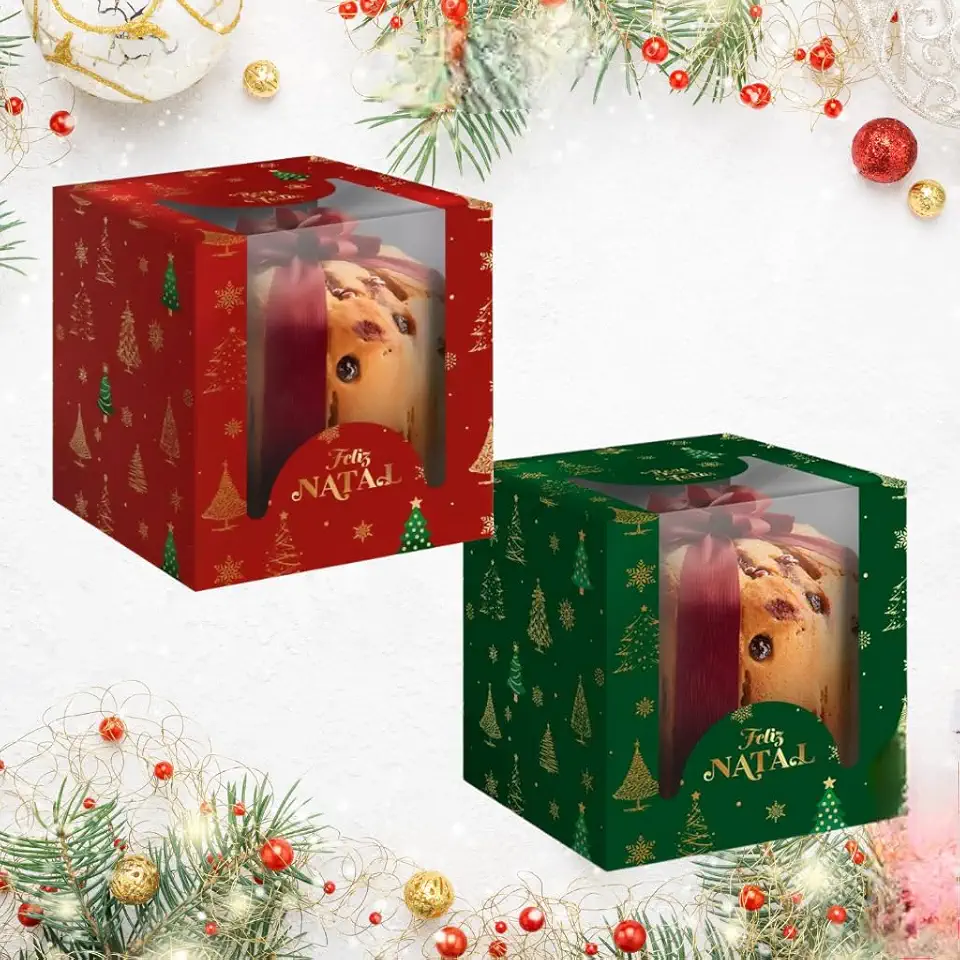 Caixa Para Panetone Chocotone Natal Com Visor 500gr C/5 unidades (Verde)