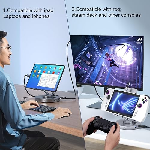 Miniatura 8 de YCE - Estación de acoplamiento 10 en 1 para iPad Pro Steam Deck y ROG, con HDMI 4K a 60Hz, lector SD TF 4.0 100 W PD, audio, USB A, USB C giratorio