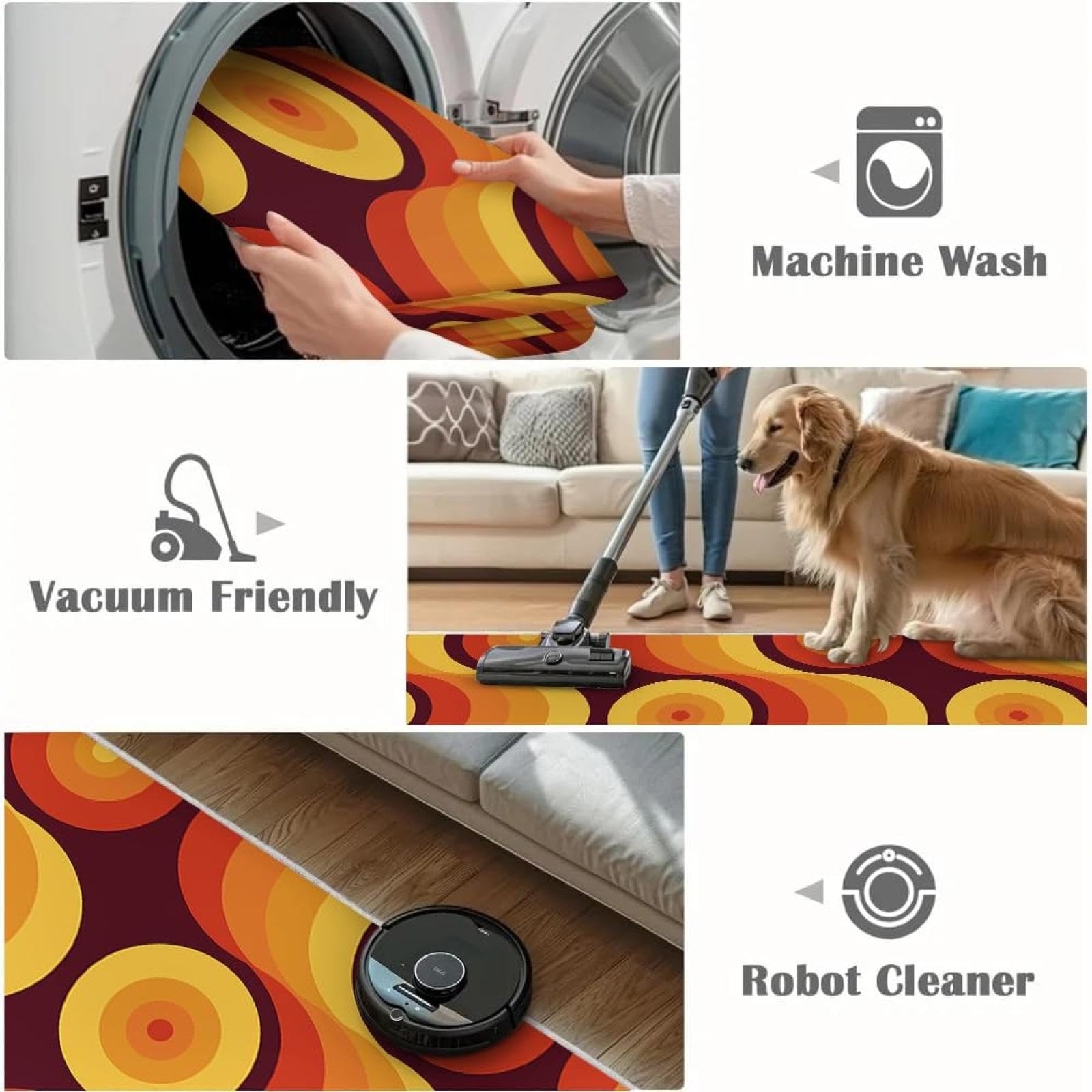 Rétro Marron Orange Tapis de Salon 120x150cm Milieu du siècle Années 70 Tapis de Couloir, Motif Géométrique Abstrait Tapis Chambre à Coucher, Lavable Antidérapant Tapis pour Porte d'Entrée