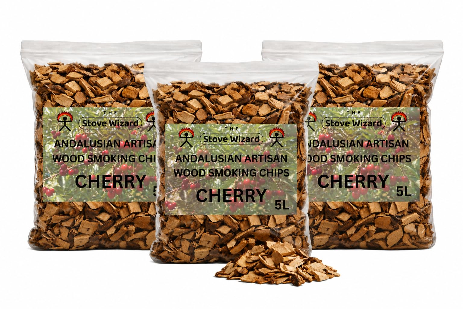 The Stove Wizard Cherry Smoking Wood Chips Bundle 3 x 5 Litres