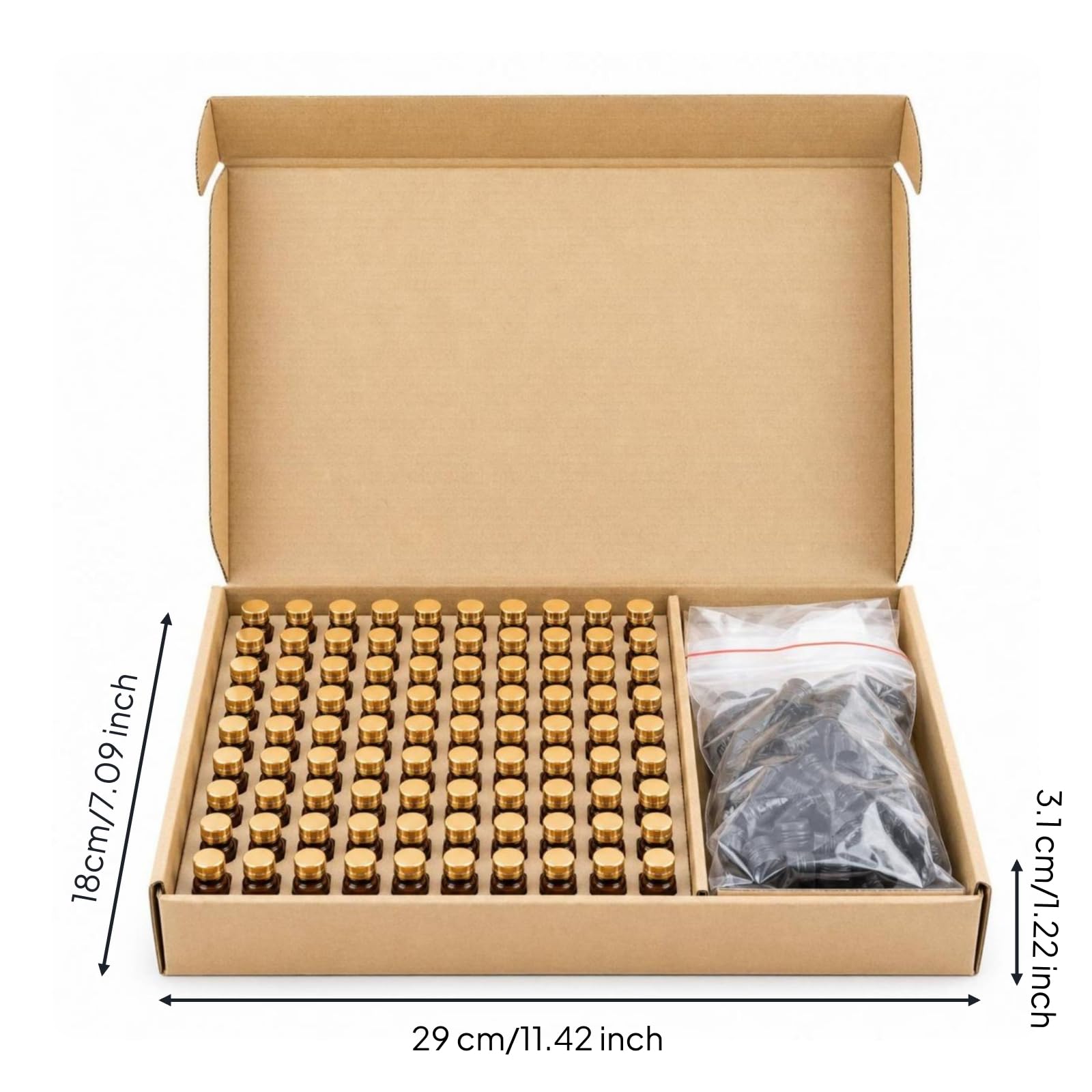 perfk 100 Pezzi Flaconcino in Vetro Portatile Flaconcino Ricaricabile Flacone con Etichetta per Campionamento, 2ml, Bottiglia Color Ambra Con Tappo Dorato Liscio E Tappo Forato