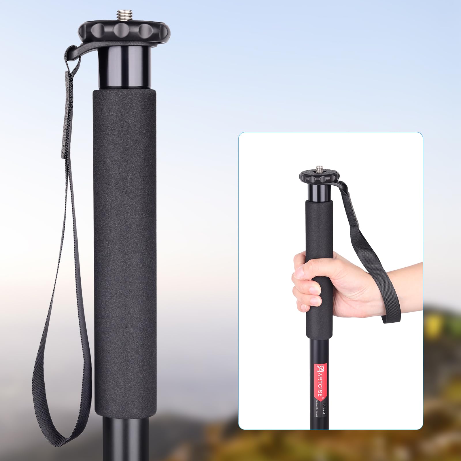 ARTCISE Monopiede per fotocamera, 156 cm, in lega di alluminio, monopiede compatto con altezza a 4 sezioni, supporto da viaggio leggero per fotocamera DSLR, capacità di carico 15 kg
