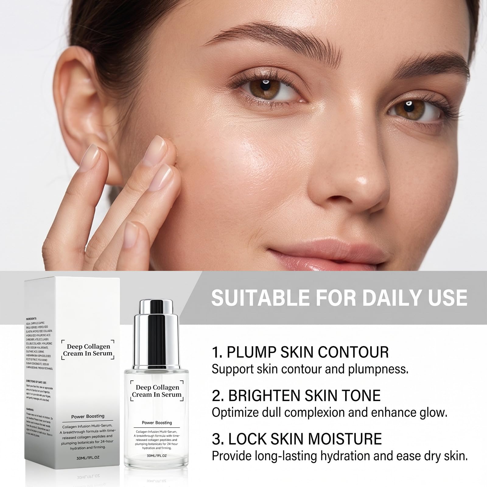 collagene marino acido ialuronico siero idratante viso 30ml | Idratante, rassodante e riparatore, adatto a tutti i tipi di pelle, per l'uso mattina e sera.