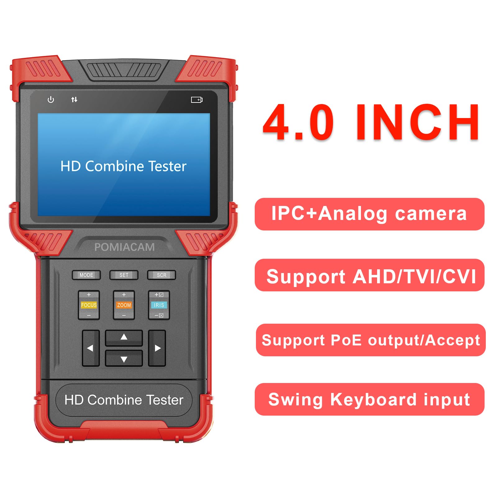 Probador de cámara CCTV, pantalla HD de 4 pulgadas, T71 IPC CVBS analógico AHD TVI CVI Monitor de vídeo POE PTZ Control RS485 TDR, prueba de cable para H.265 4K todo en uno IP Probador de cámara IP