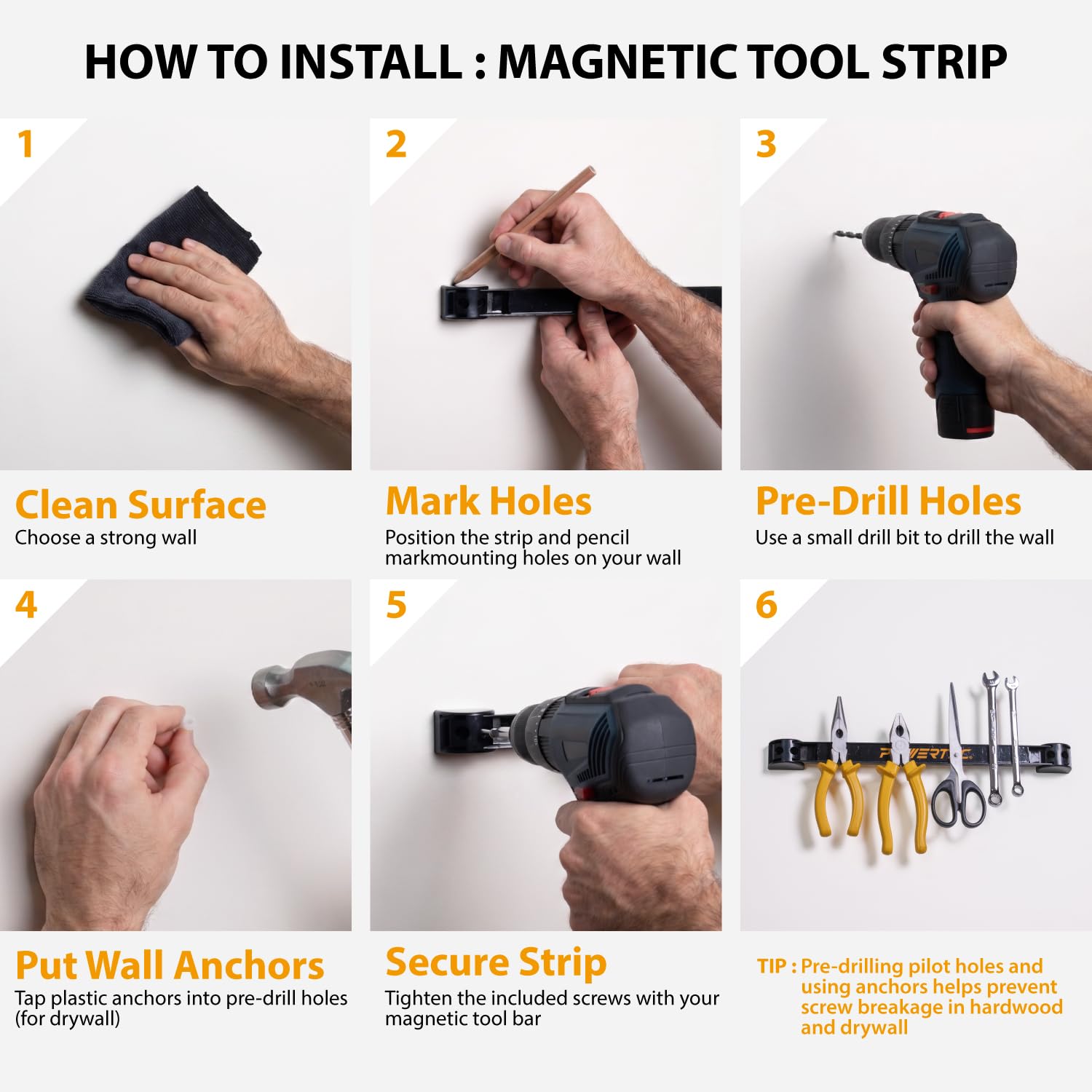 POWERTEC Magnetic Tool Holder Strip 12" 4PK, Metal Magnet Tool Bar Organizers for Garage, Workshop & Kitchen w/Mounting Screws, Space Saving Shop Organization Accessories (71965) — Amazon image 2