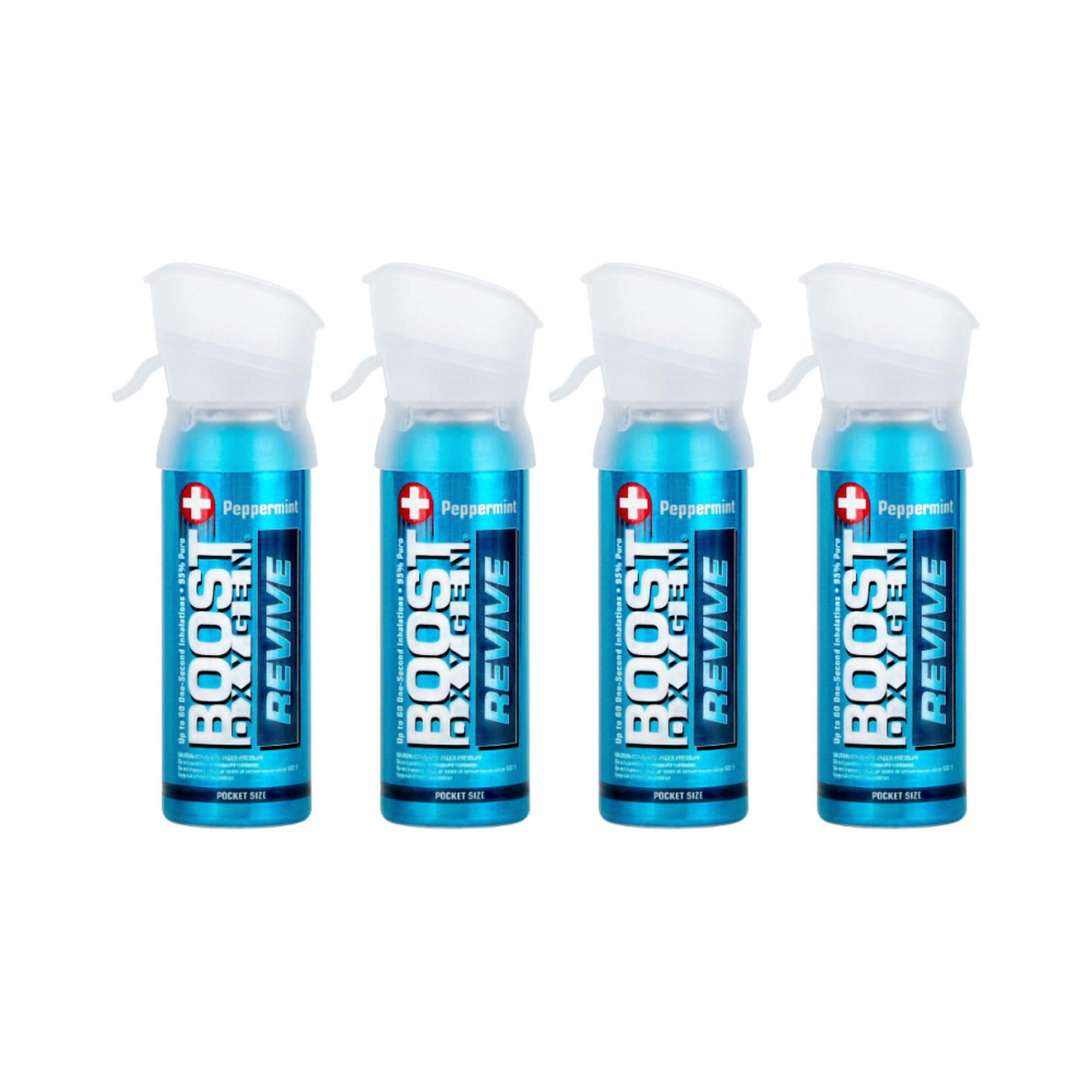 Boost OxygenPocket Size REVIVE Peppermint Aroma 3 Liter Canister | All-Natural Resiratory Support for Aerobic Recovery, Altitude, Performance and Health (4 Pack)