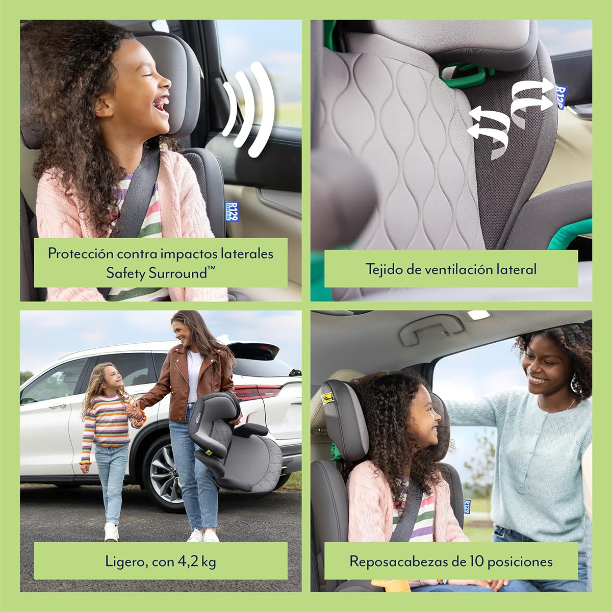 Graco - Affix™ i-Size R129 Elevador con respaldo ISOFIX, de 100 a 150 cm (de 3,5 a 12 años aprox.), color Iron