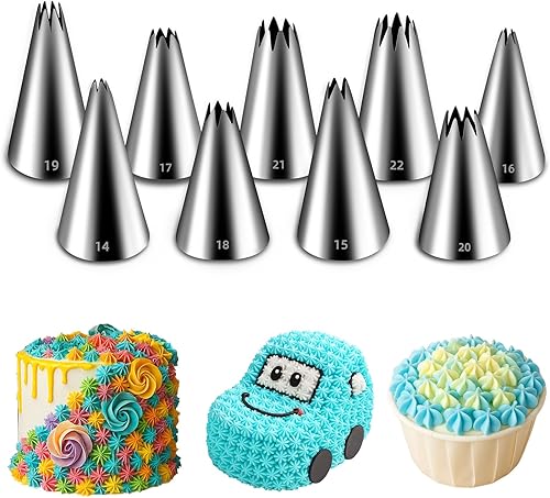 Suuker Open Star - Juego de 9 puntas de tubería de estrella francesa, kit de boquilla de glaseado, puntas de repostería de estrella de acero