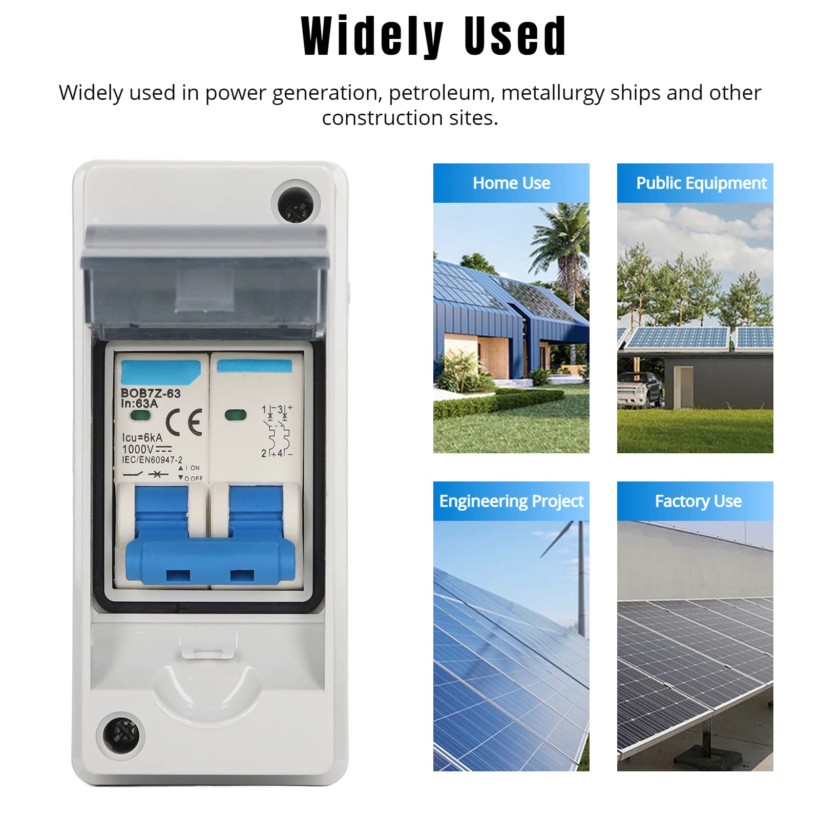 63A 1000V DC Rozłącznik, Miniaturowy Wyłącznik Instalacyjny PV DC z wodoodporną skrzynką rozdzielczą IP65, Rozłącznik Słoneczny do Paneli Słonecznych
