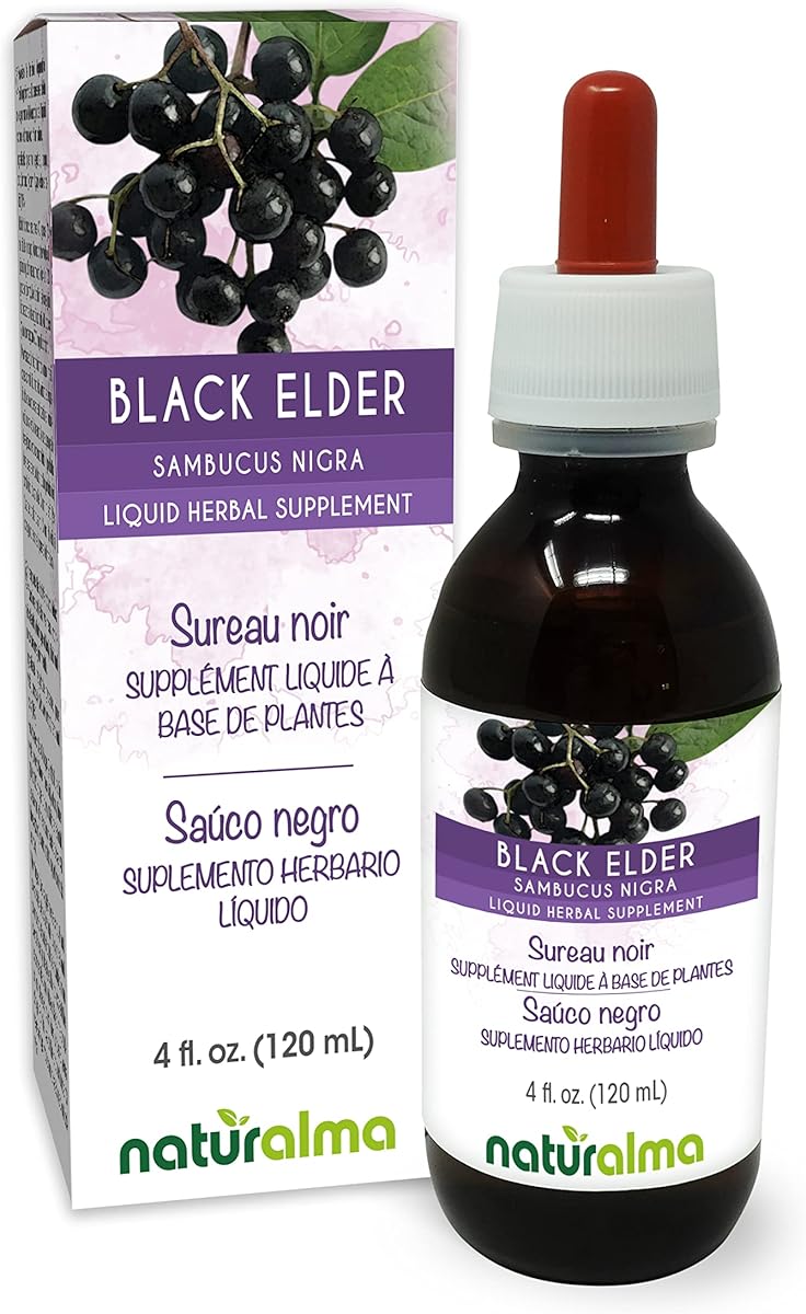 Naturalma Naturalma Black Elder (Sambucus nigra) Flower (Elderflower) and Fruit (Elderberry) Alcohol-Free Tincture - 4 fl oz Liquid Extract in Drops - Herbal Supplement - Vegan