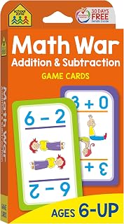 School Zone Math War Addition & Subtraction Game Cards - 56 Flash Cards, Fun Math Games for Kindergarten, 1st & 2nd Grade, Ages 6+