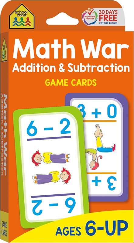 School Zone Math War Addition & Subtraction Game Cards: 56 Cards, Kindergarten, 1st Grade, 2nd Grade, Math Games, Numbers, Math Facts, Early Math, Ages 6+