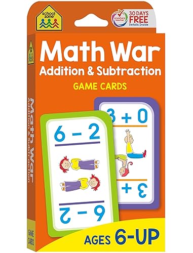 School Zone - Math War Addition &amp; Subtraction Game Cards - Ages 6 and Up, Kindergarten, 1st Grade, 2nd Grade, Math Games, Numbers, Addition &amp; Subtraction Facts, Early Math, and More