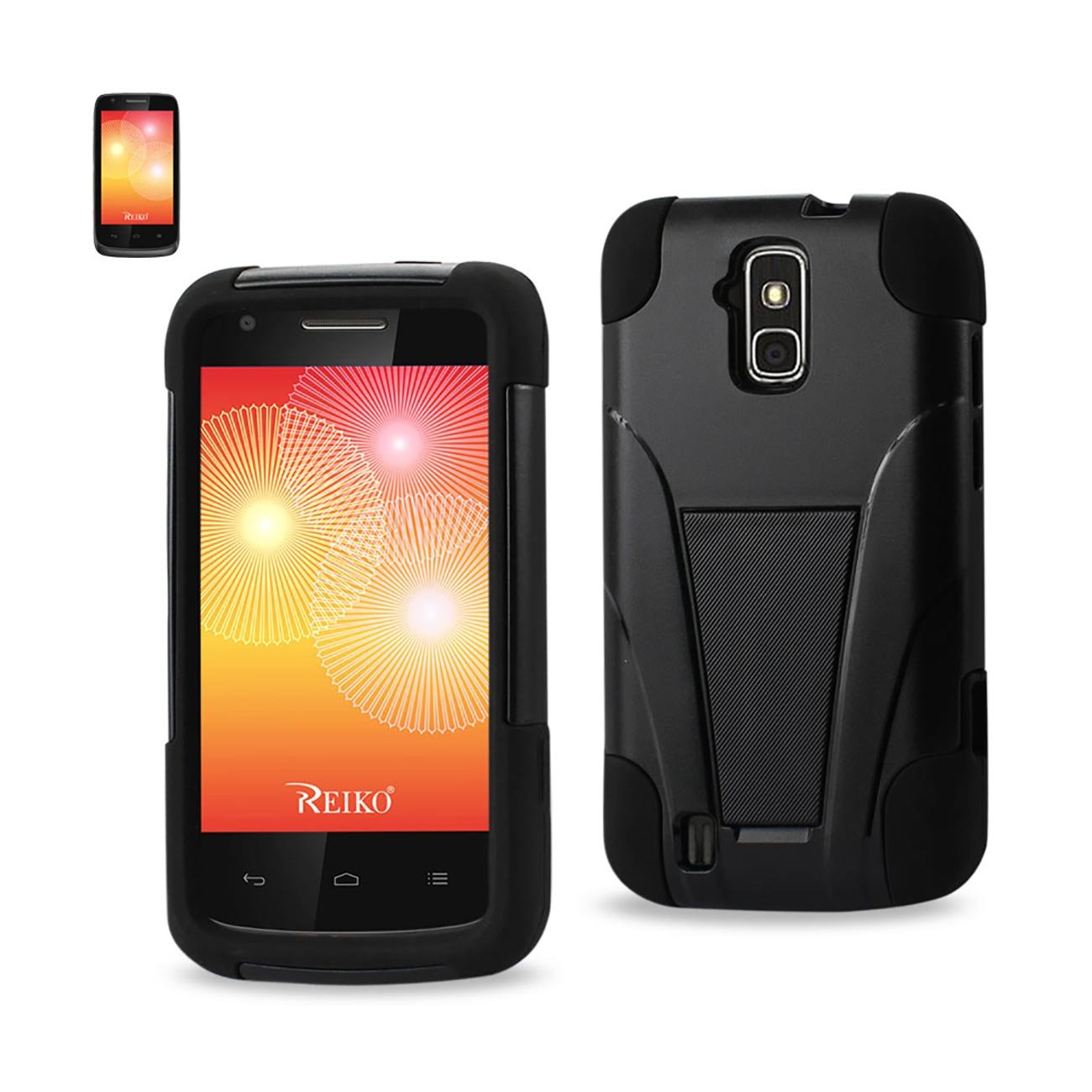 Reiko Wireless Zte Force Hybrid Heavy Duty Case with Kickstand in Black - Colored