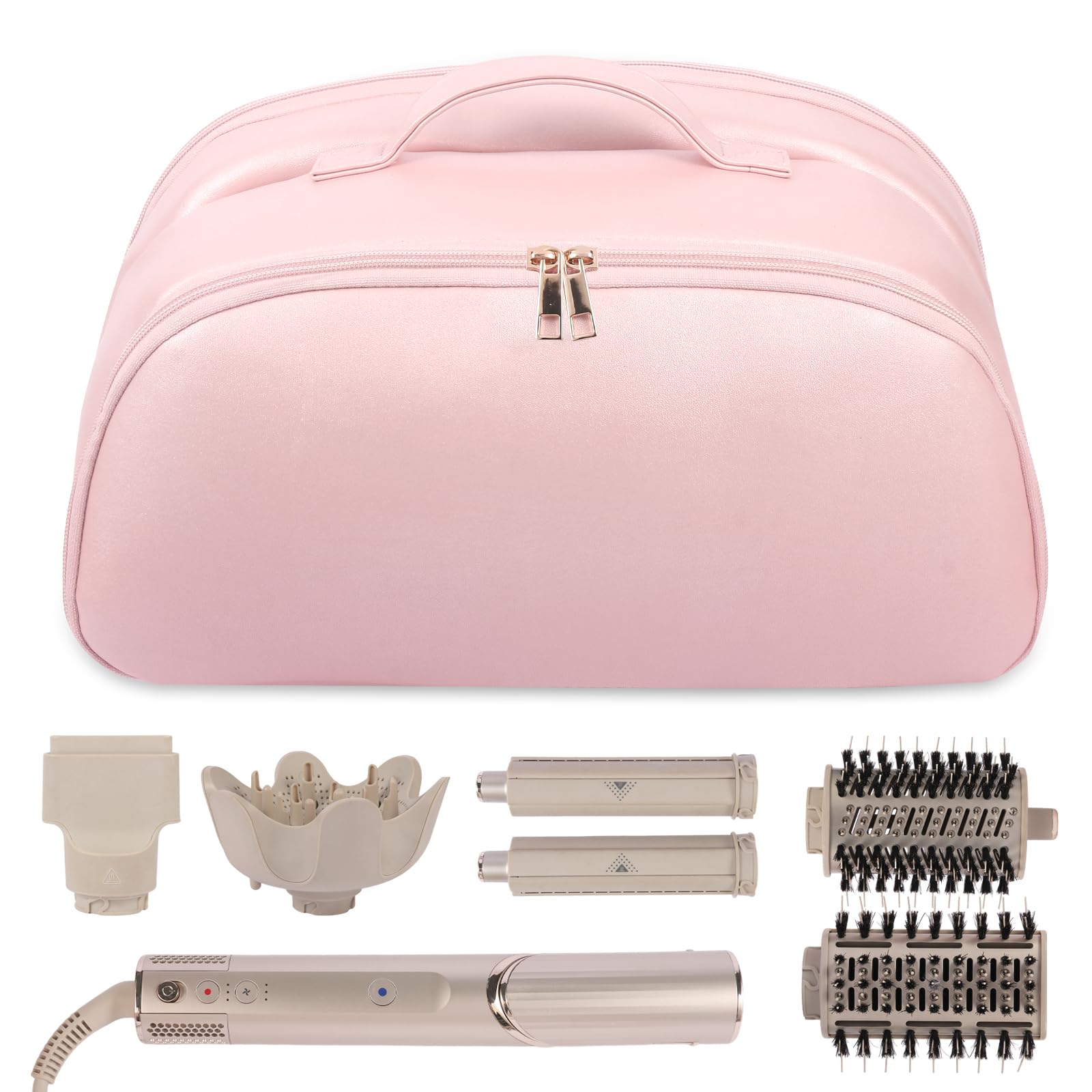 Leder-Reisetasche kompatibel mit Shark Flexstyle mit hitzebeständigem Pad, Tragetasche kompatibel mit Shark Glam/Fuison, tragbare Aufbewahrungstasche kompatibel mit Dyson Airwrap Pink