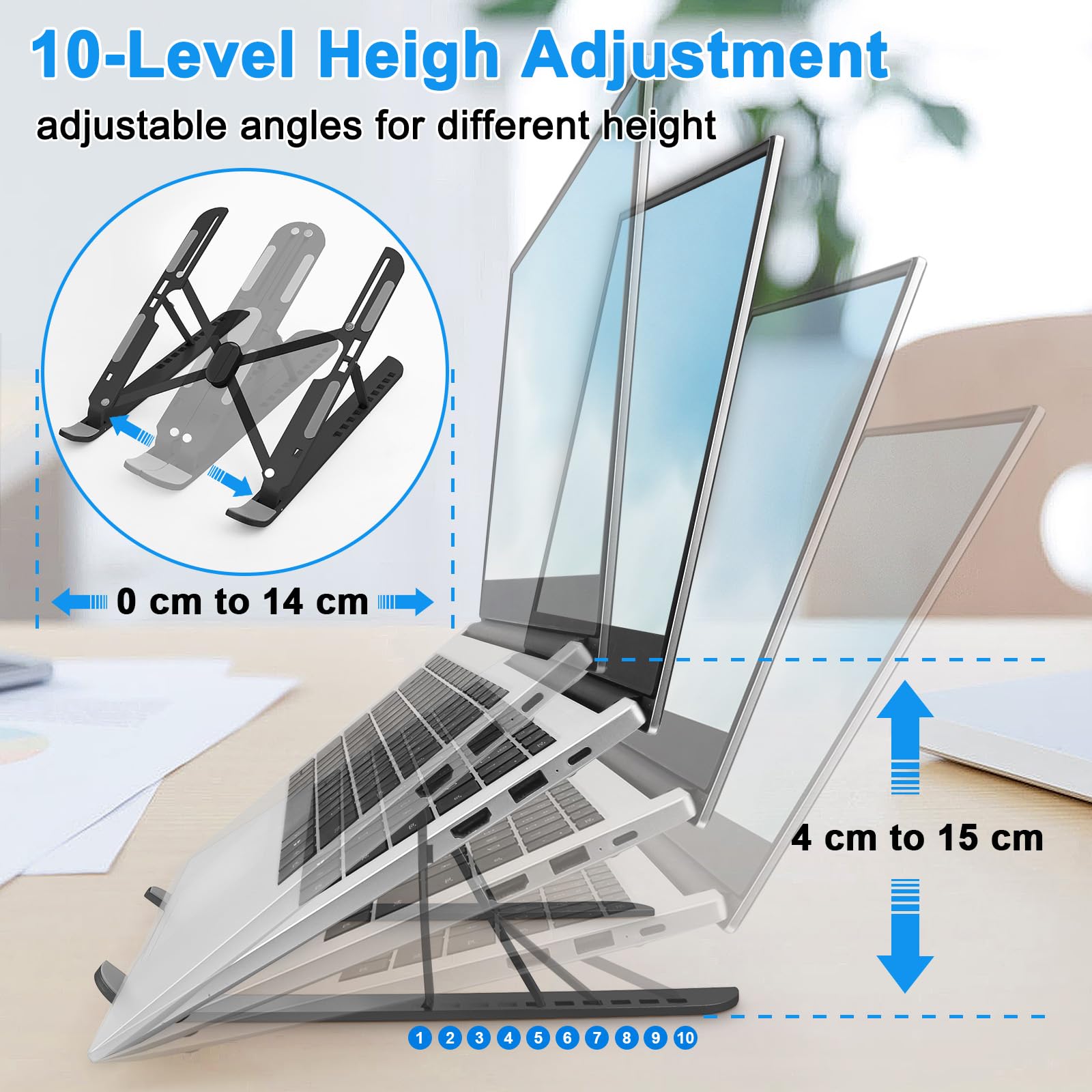 MECHEER Laptop Stand for Desk Adjustable Folding Tablet Stand Aluminum Laptops Holder - Image 3
