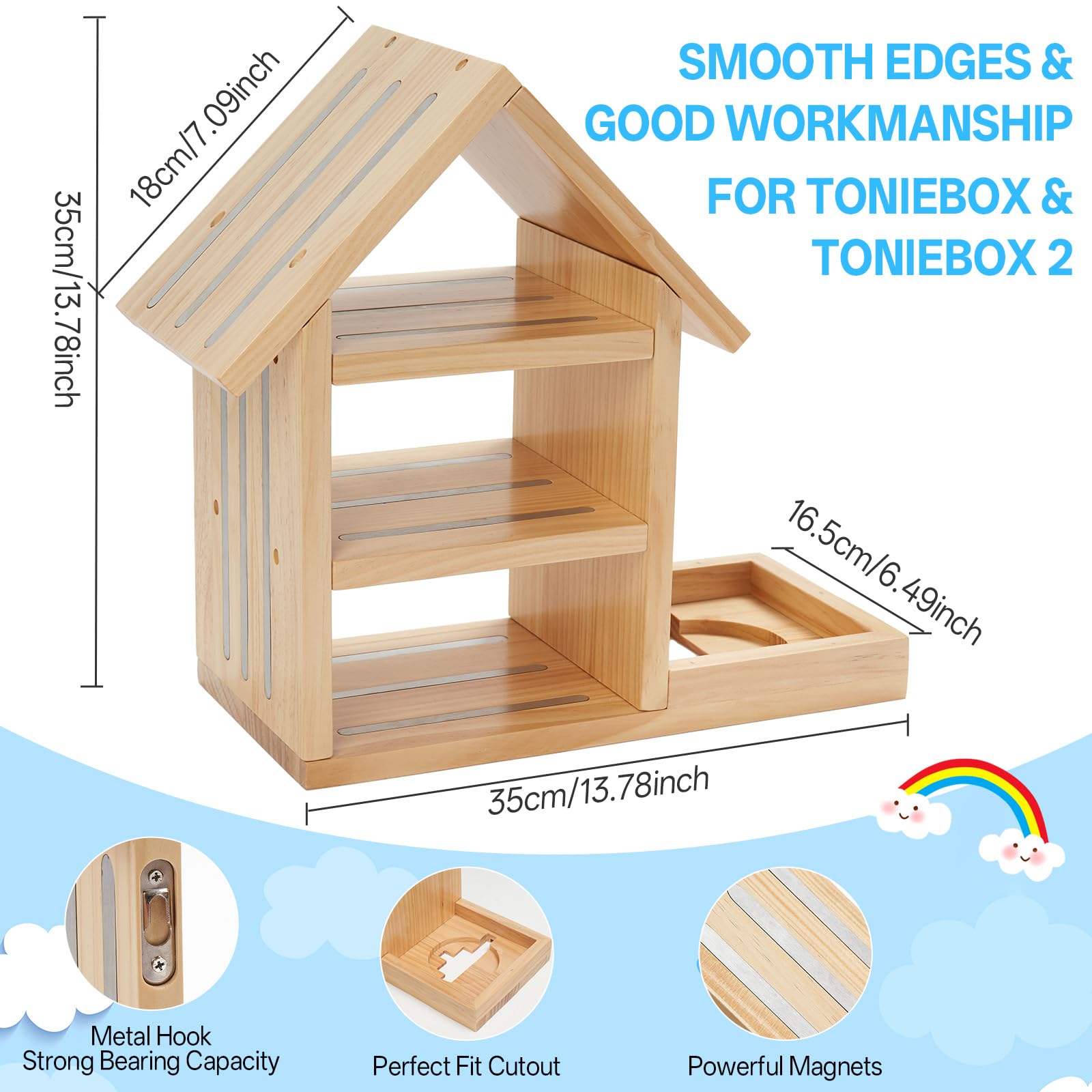GIEANOO Maison-Form Tonies Regale, Geeignet für TonieBox 2/1 Große Tonie Magnetisches Regal Pinier Wood Wall Regal für 70-80 Tonies Figuren Organisateur Lagerung Toni Anzeige Regale Mädchen und Junge