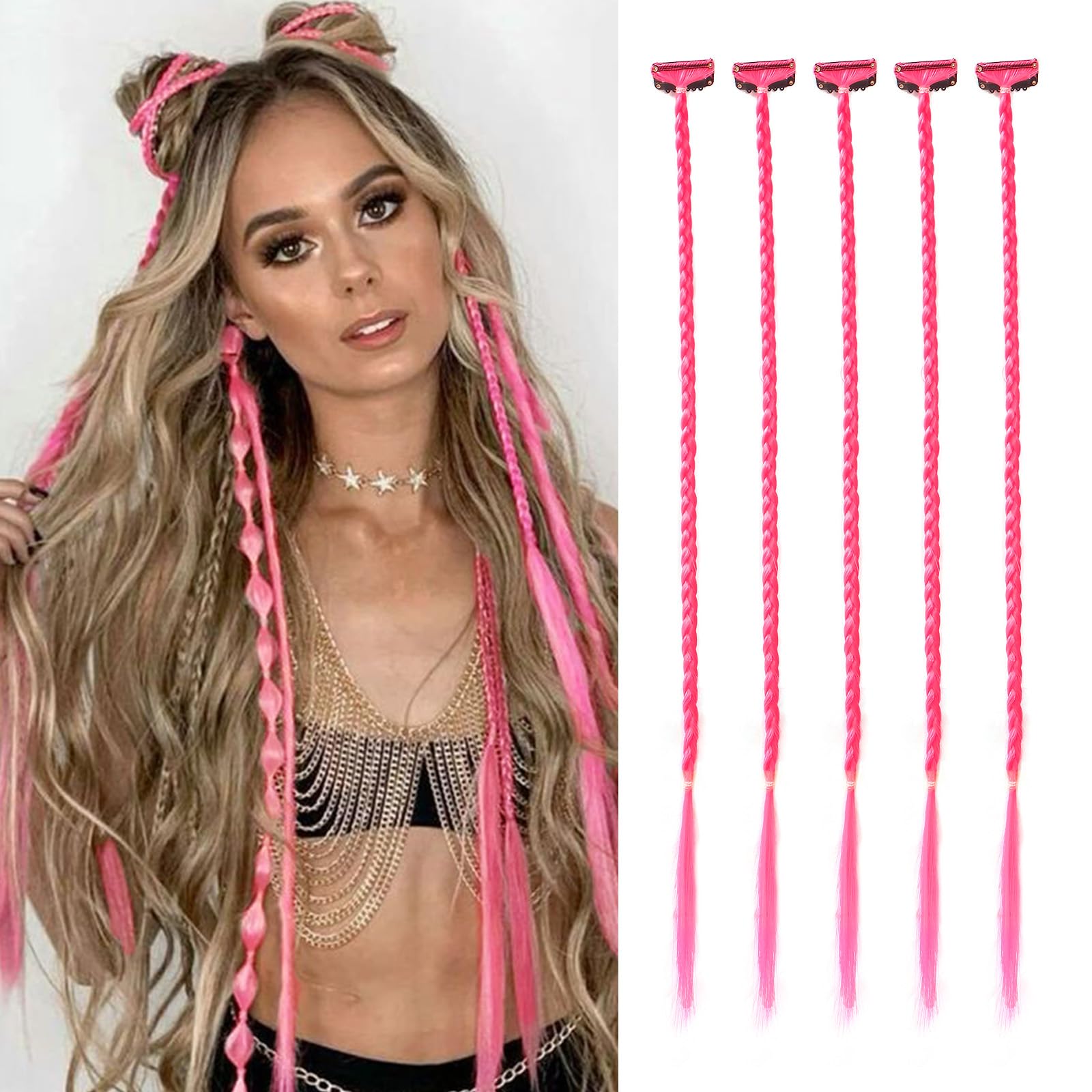 5 PCS Clip in Hair Extensions Baby Braids Front Side Bang Long Braiding Hair Extension 22inch Clip in Hair Extensions