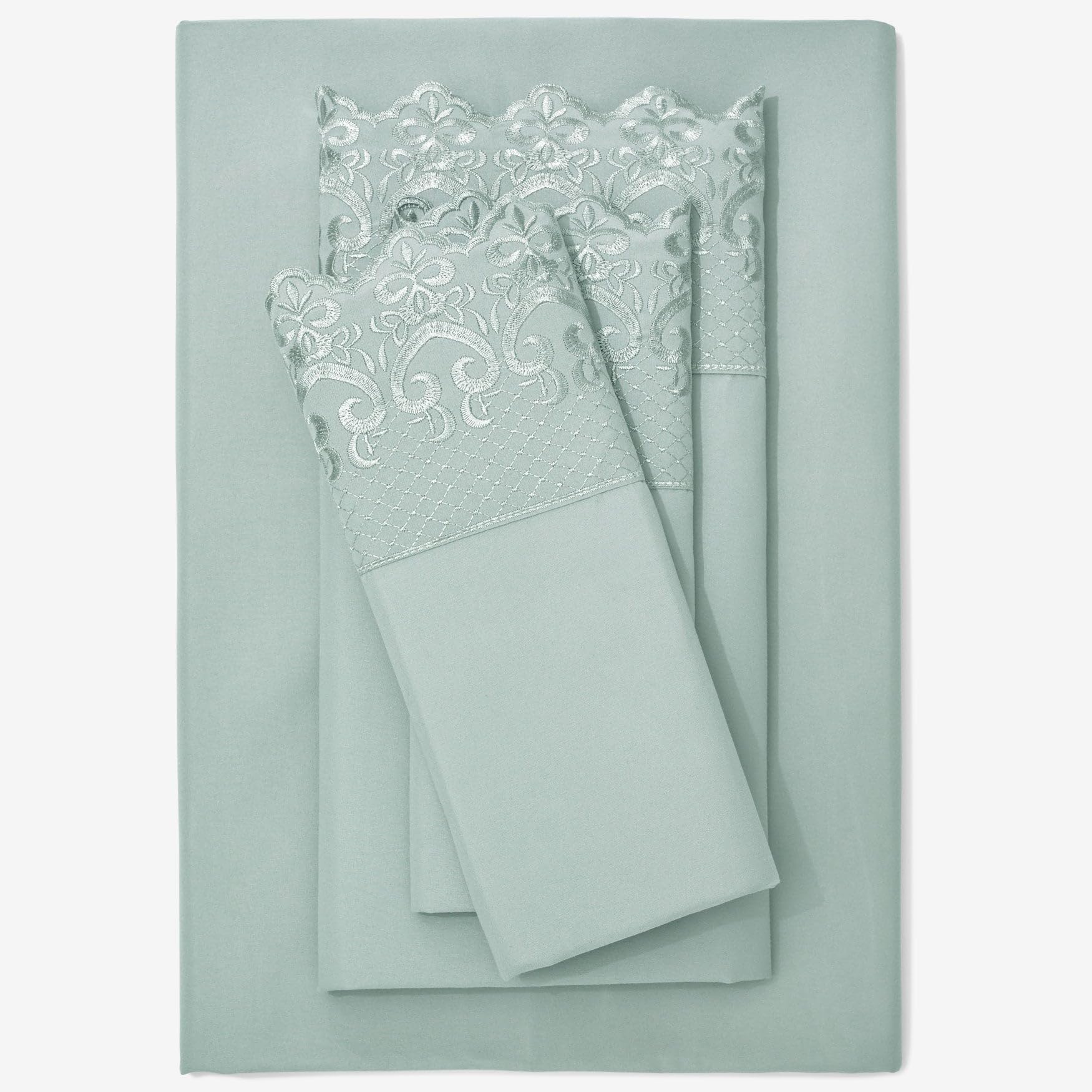 BrylaneHome Hotel Embroidery Sheet Set - Queen, Spa Blue