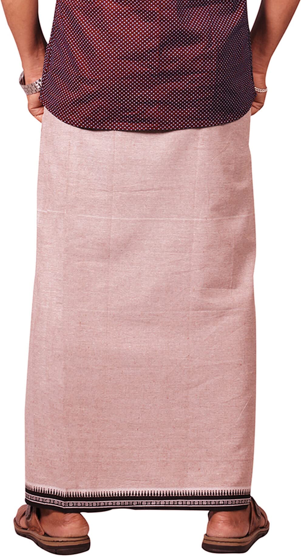 Prakasam Cotton Mens Kerala Thalapathi Border 2Way Pocket (Right &Left Side) Flexi Size (Adjustable)/(Small, Sandal)